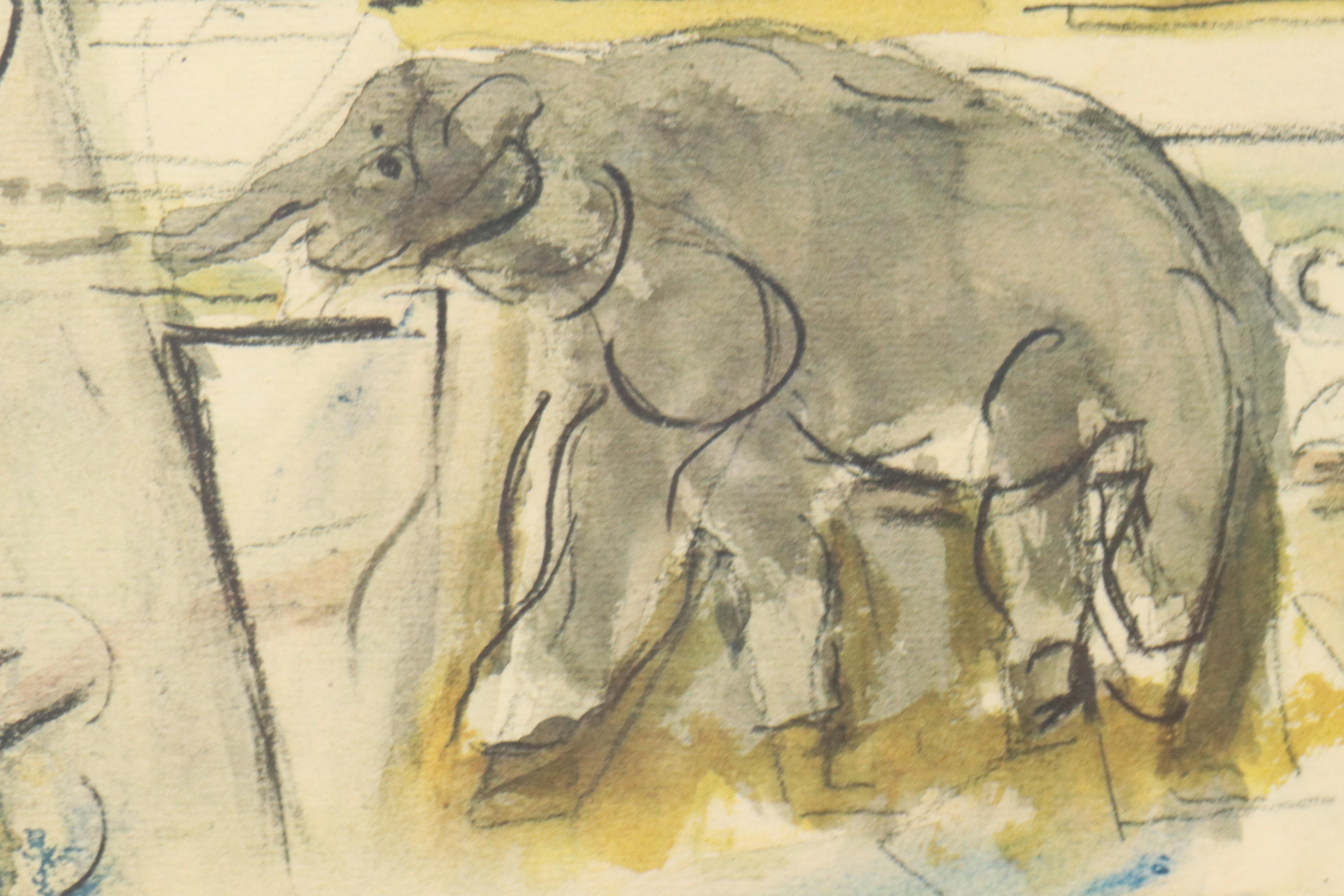 Collotype After John Marin "Circus Elephants," Mid to Late 20th C.