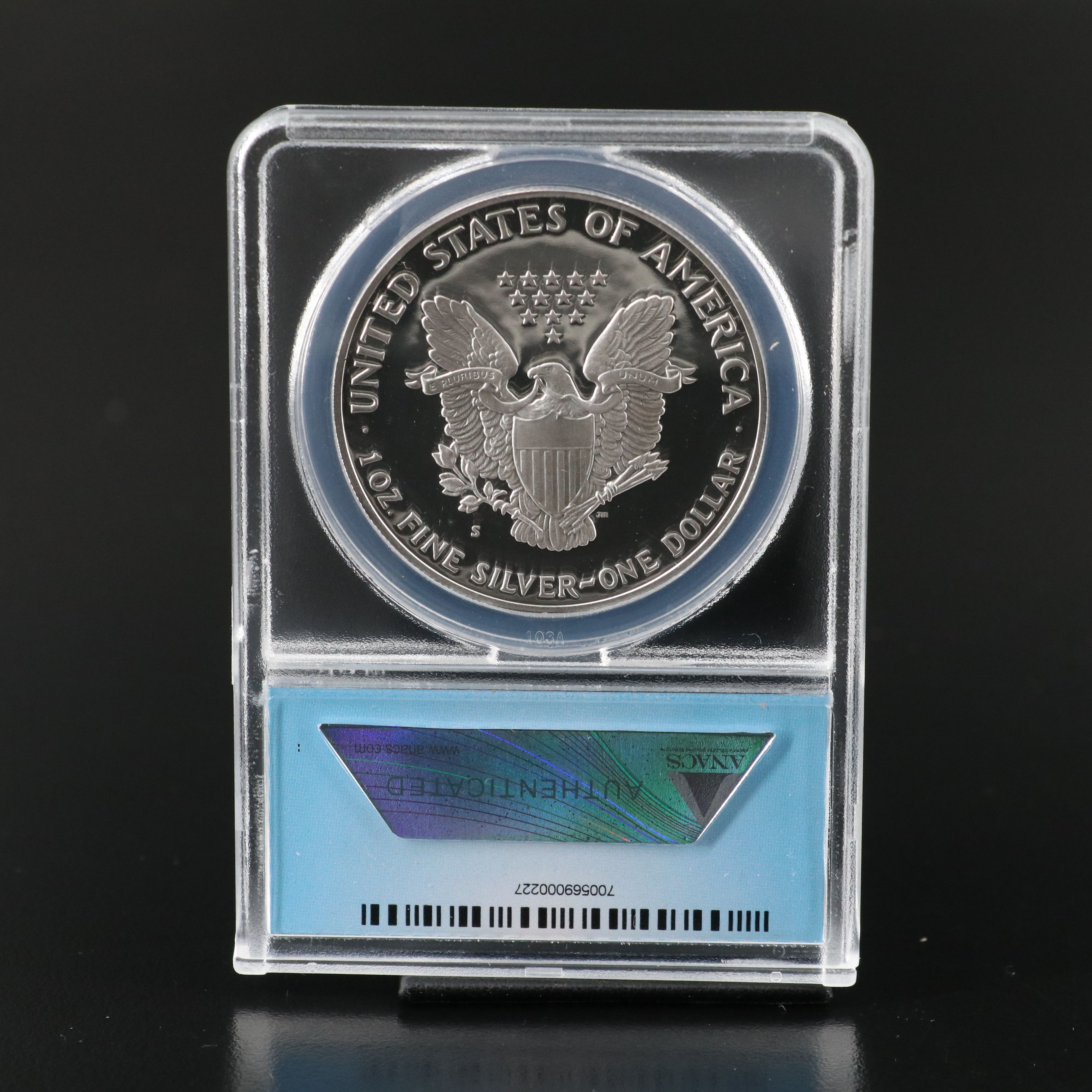 ANACS Graded PR70 DCAM 1991-S $1 U.S. Silver Eagle Proof Coin