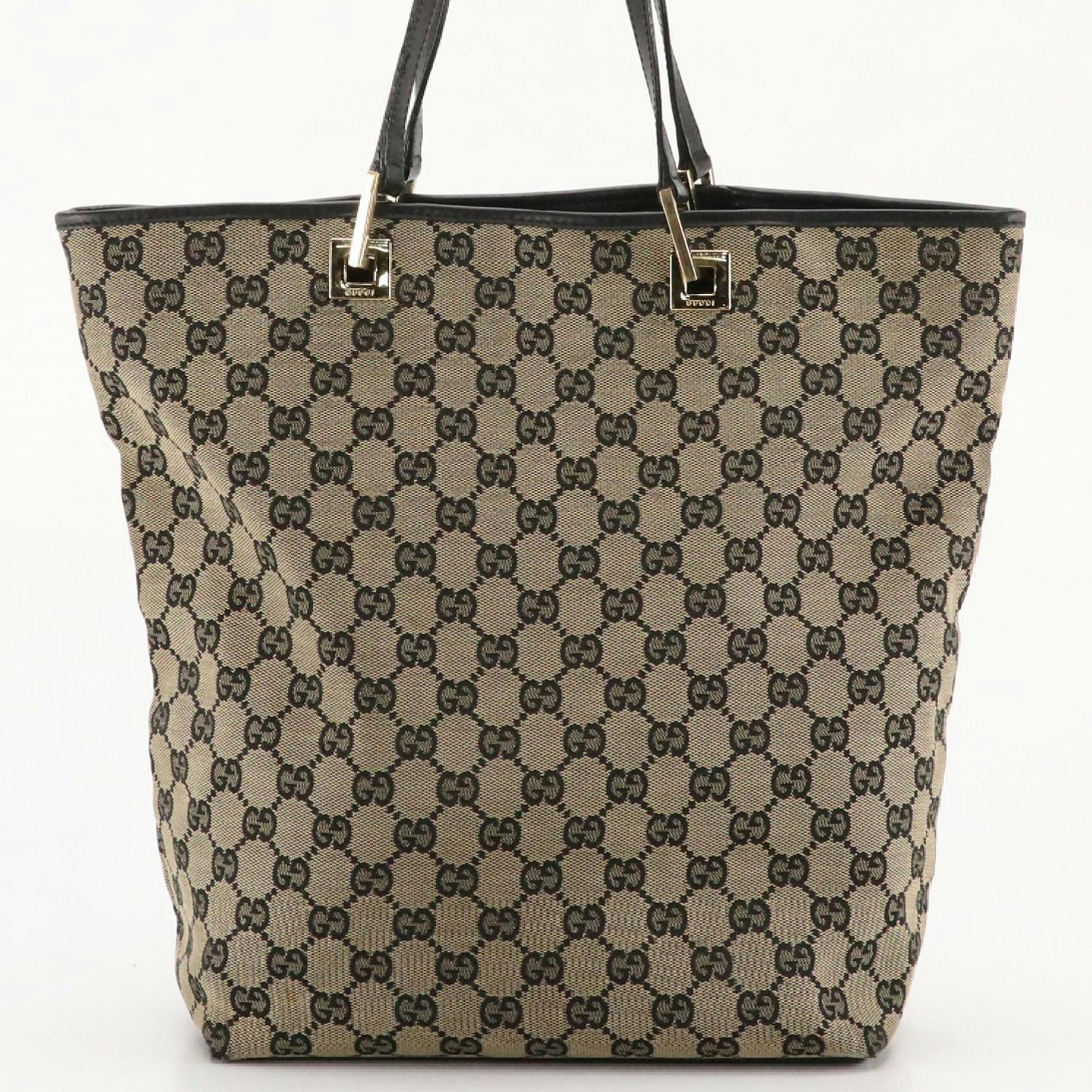 Gucci Vertical Tote in Navy Blue GG Canvas and Leather Trim