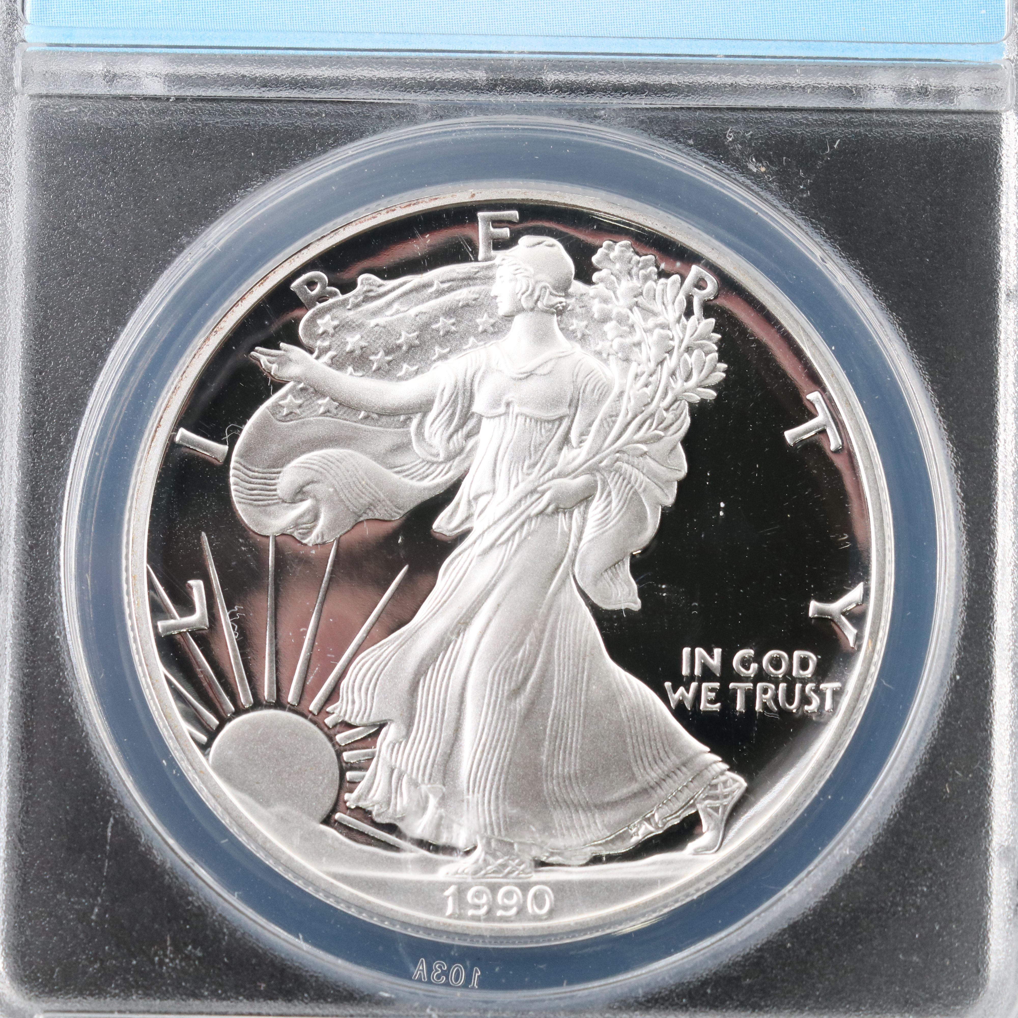 ANACS Graded PR70 DCAM 1990-S $1 U.S. Silver Eagle Proof Coin