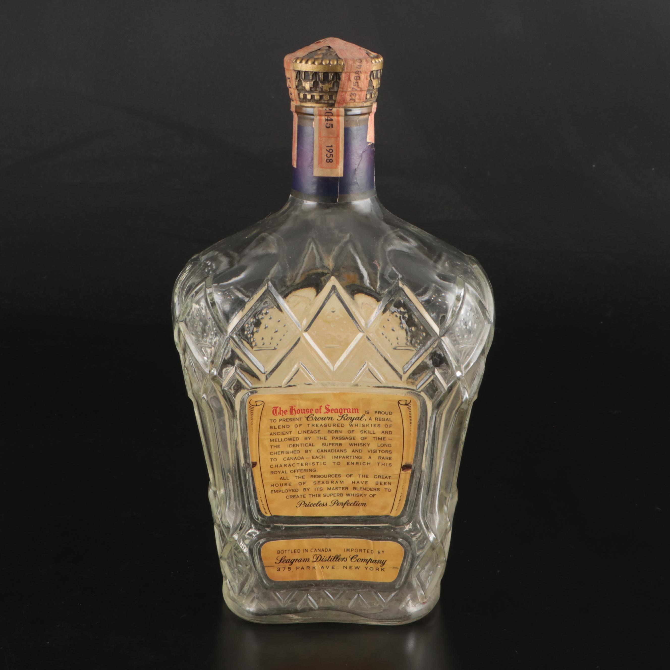 Old Grand-Dad, Seagram's Crown Royal and Other Glass Whiskey Bottles