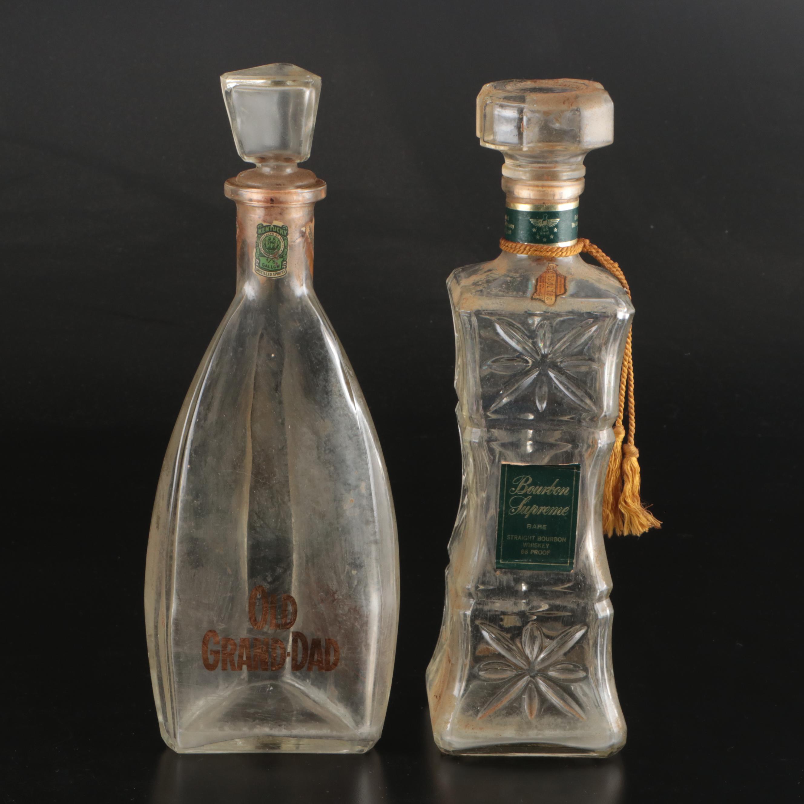 Old Grand-Dad, Seagram's Crown Royal and Other Glass Whiskey Bottles