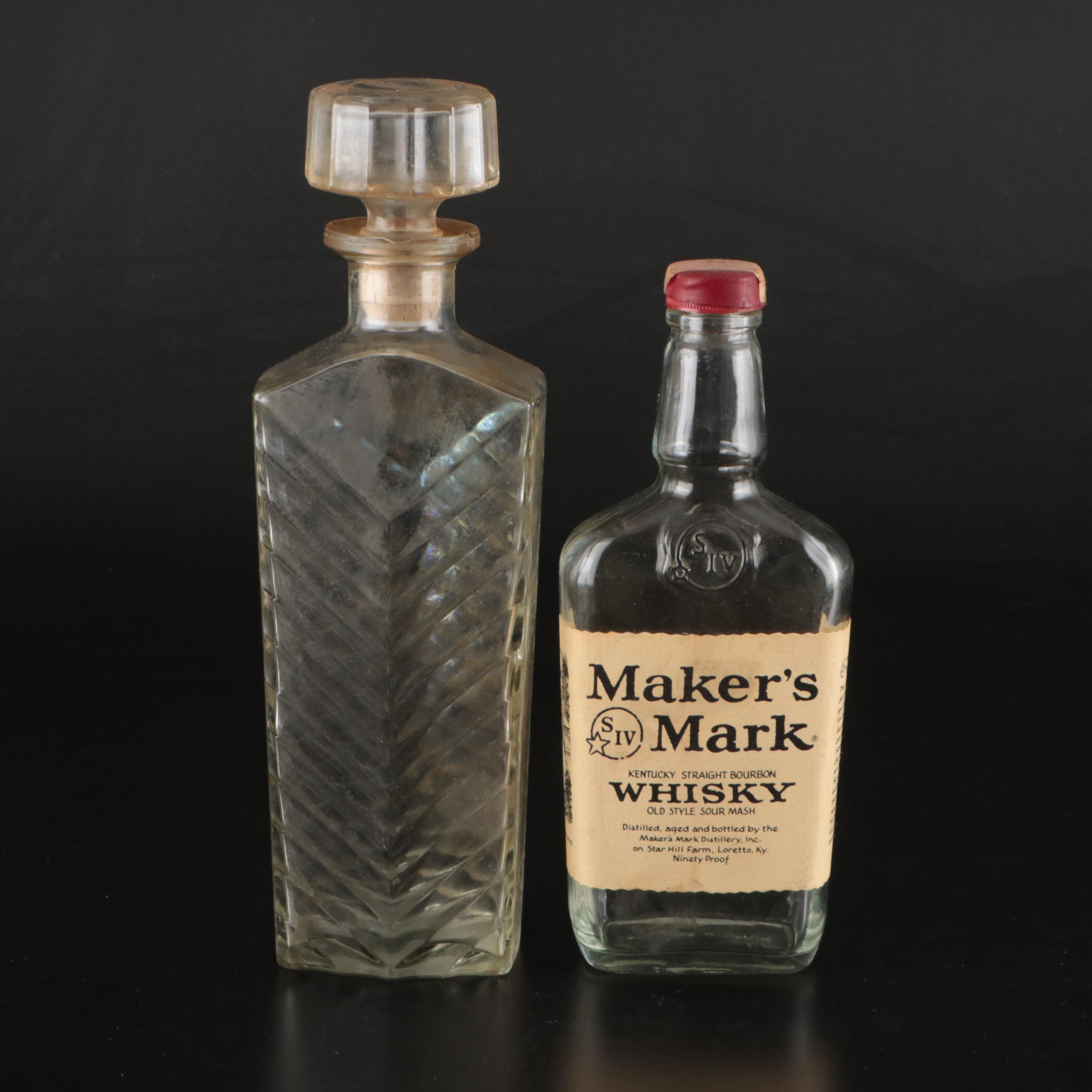 Old Grand-Dad, Seagram's Crown Royal and Other Glass Whiskey Bottles