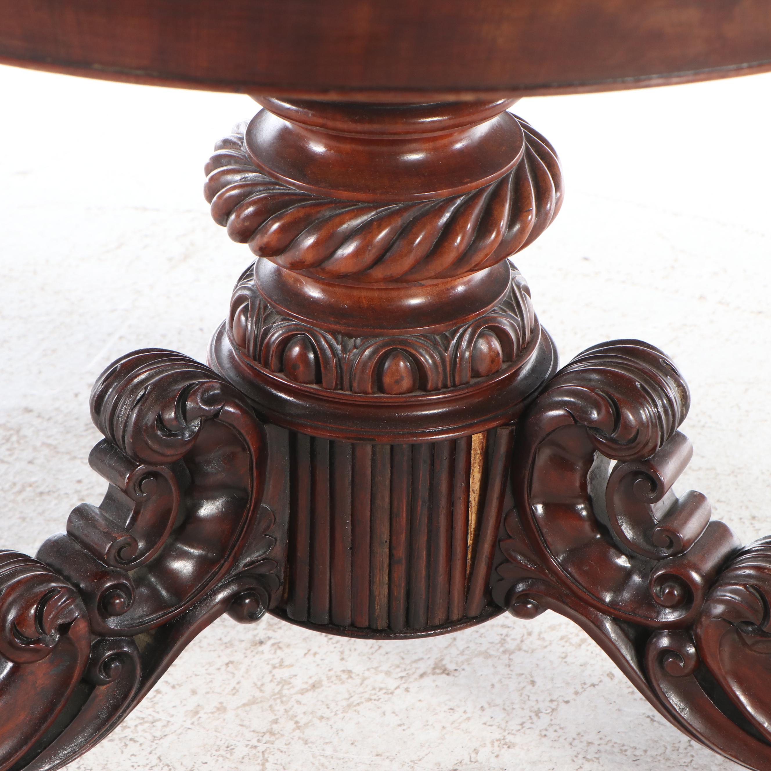 Victorian Style Carved Wood Marble Top Hall Table