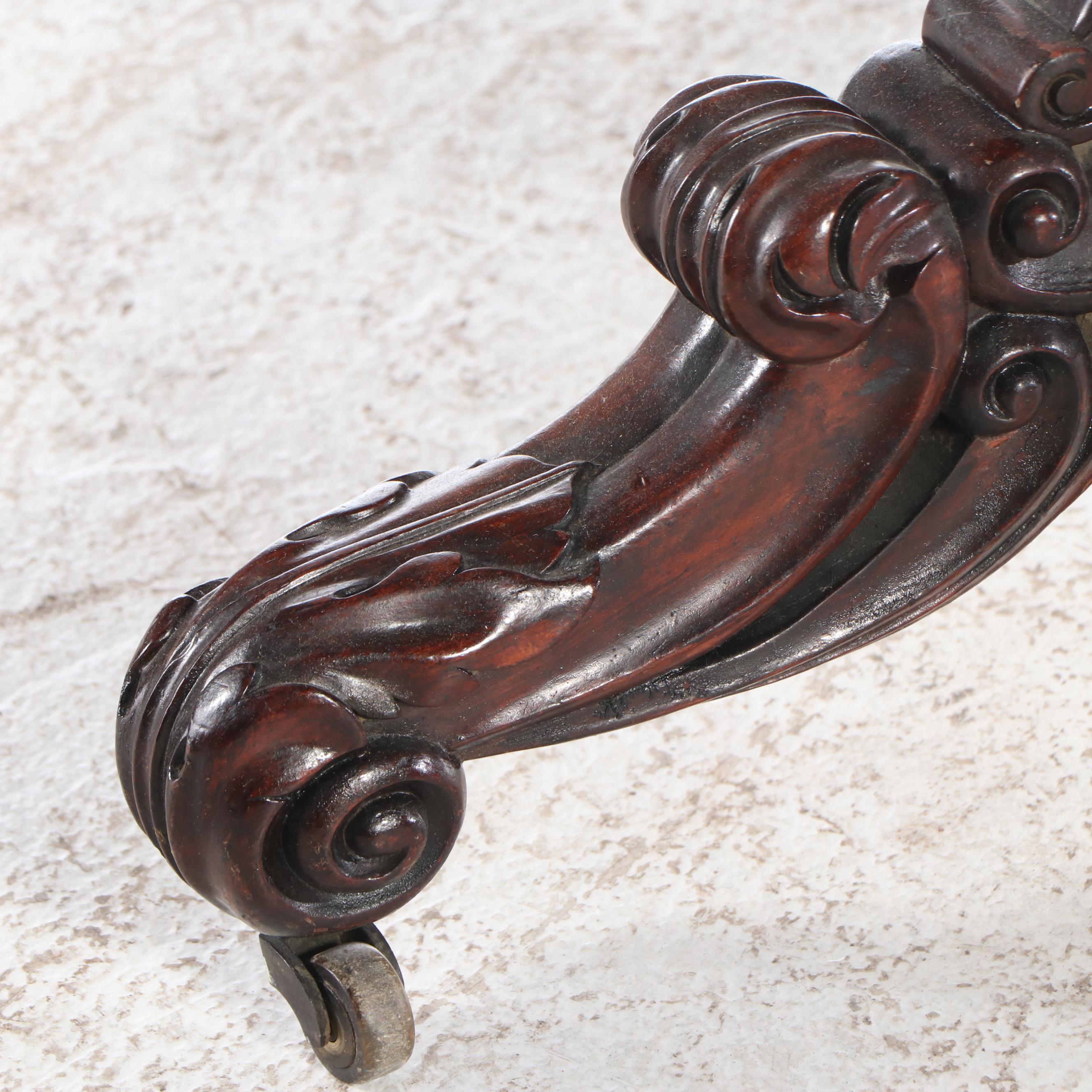 Victorian Style Carved Wood Marble Top Hall Table