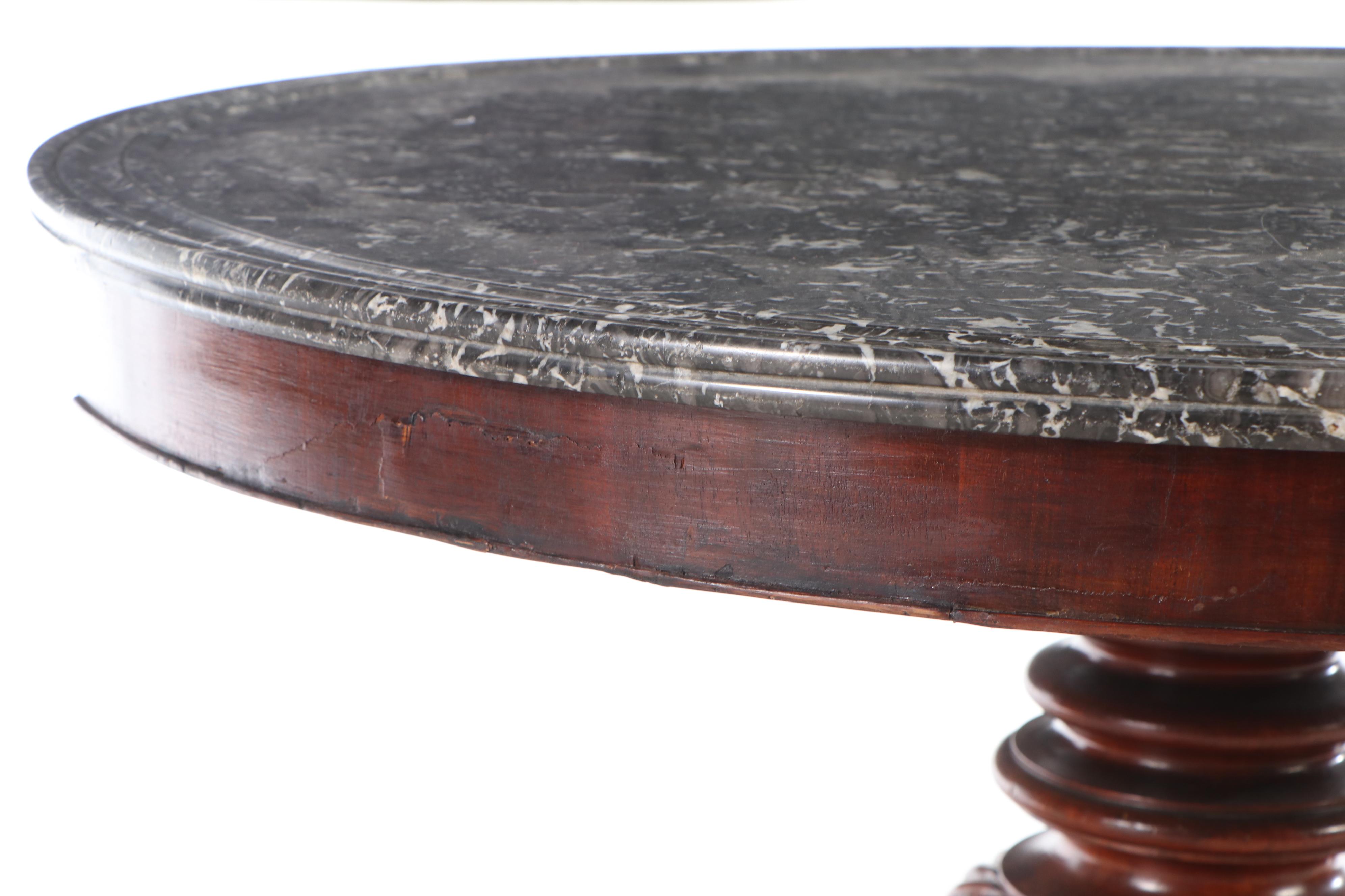 Victorian Style Carved Wood Marble Top Hall Table
