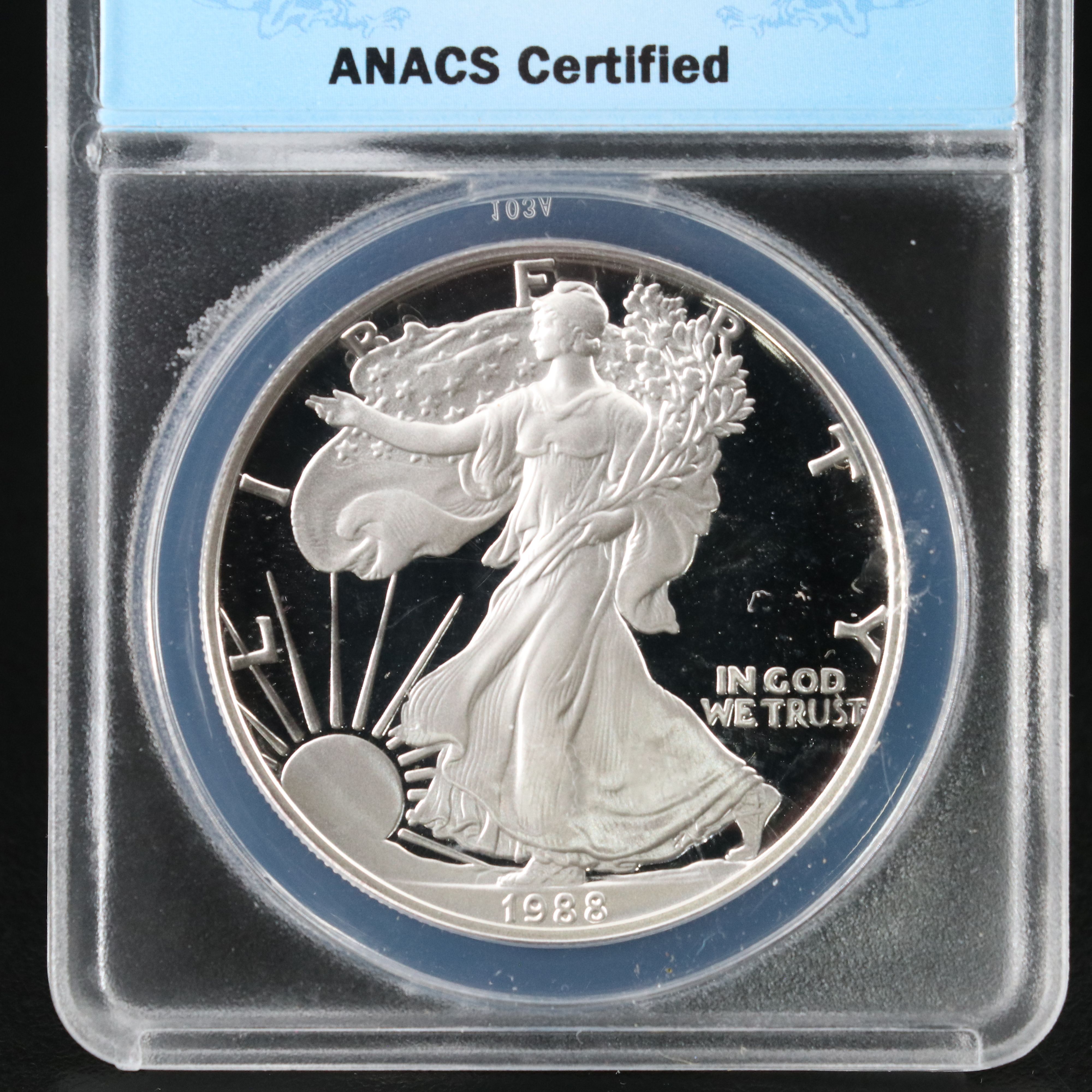 ANACS Graded PR70 DCAM 1988-S $1 U.S. Silver Eagle Proof Coin