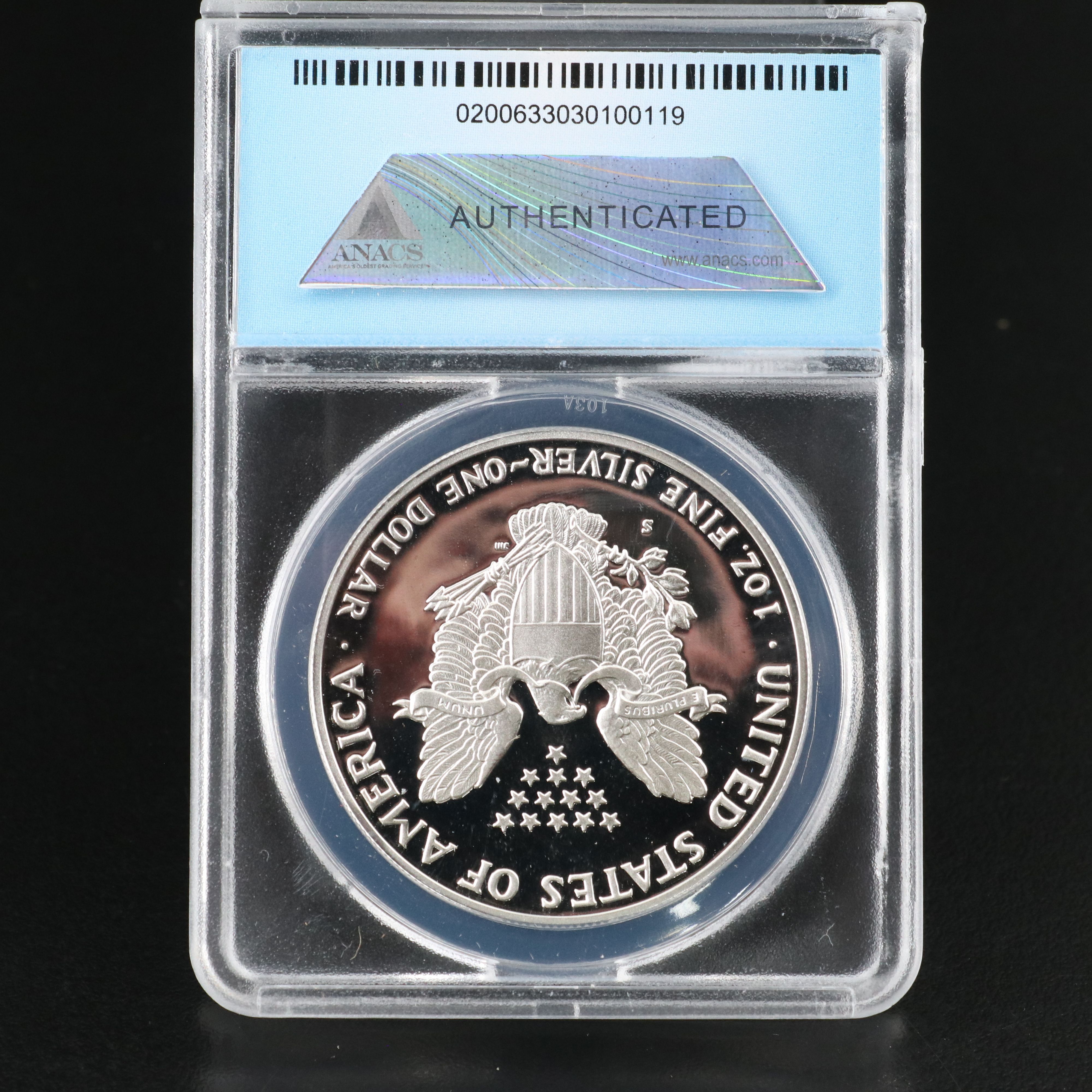 ANACS Graded PR70 DCAM 1988-S $1 U.S. Silver Eagle Proof Coin