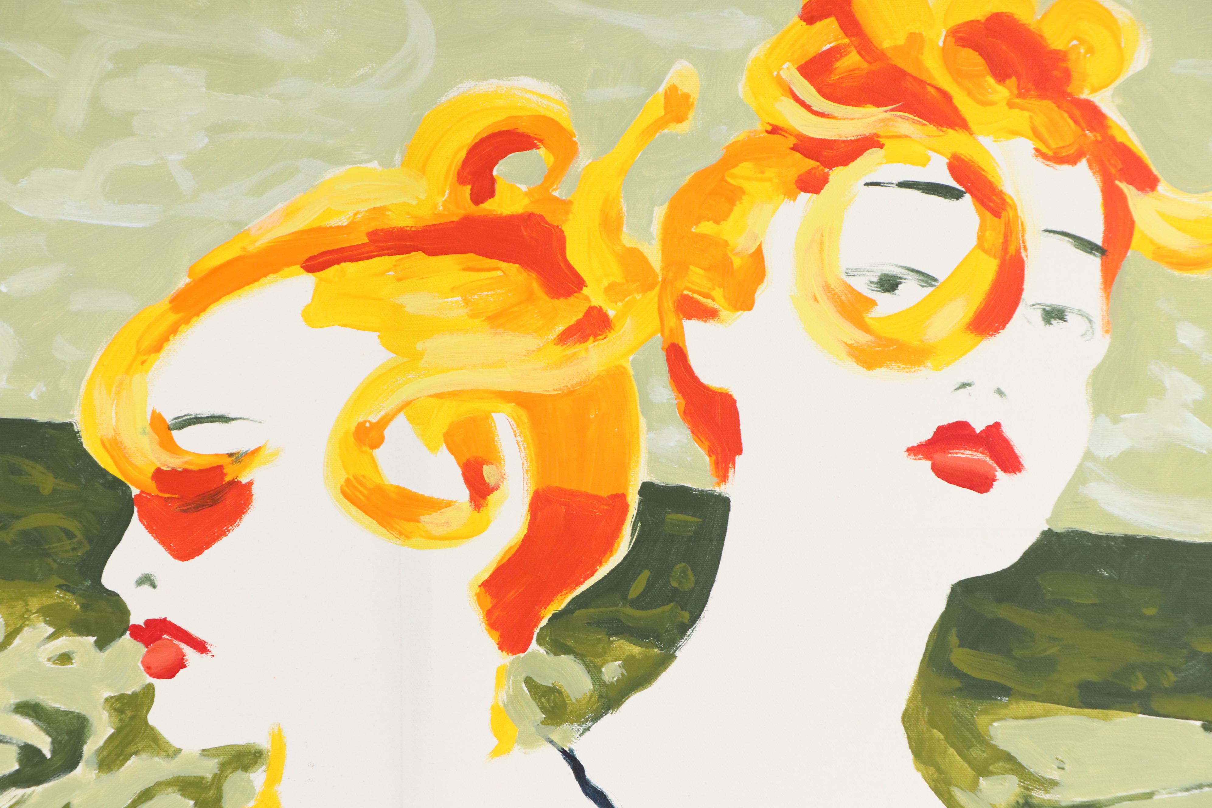 Stylized Figurative Acrylic Painting of Chic Women, 1999