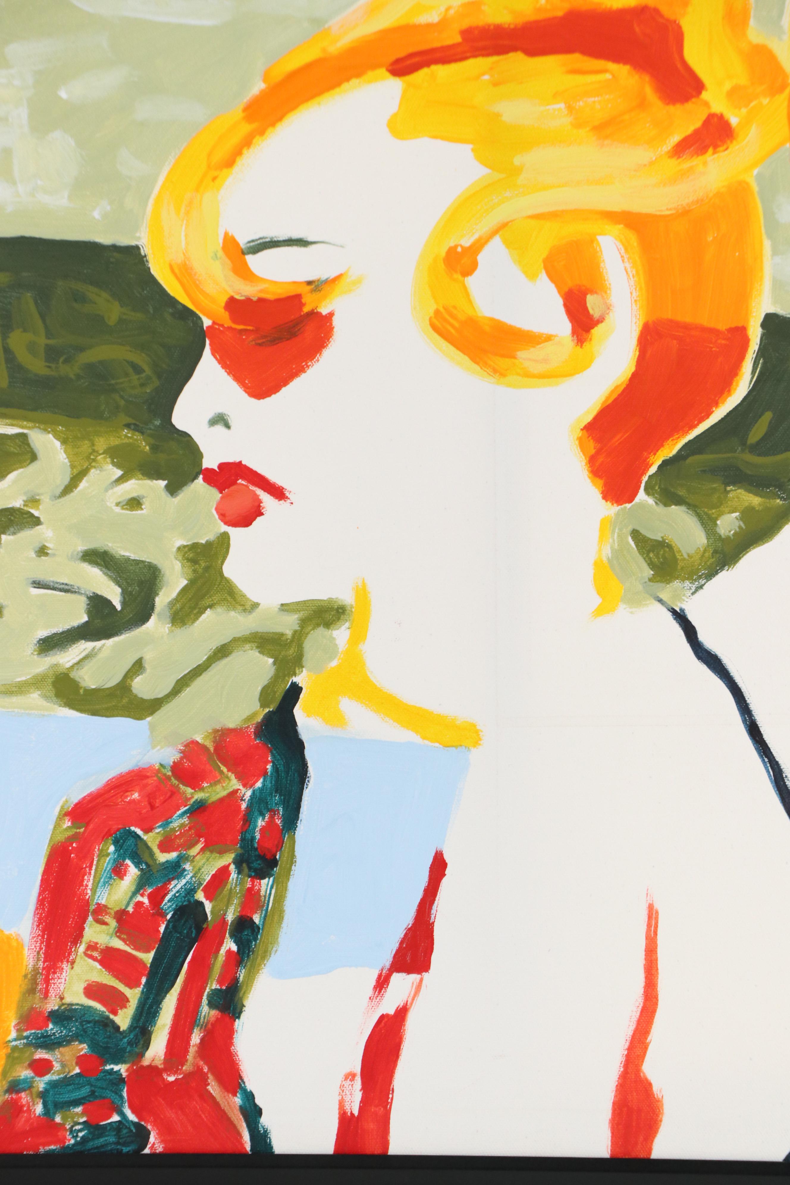 Stylized Figurative Acrylic Painting of Chic Women, 1999