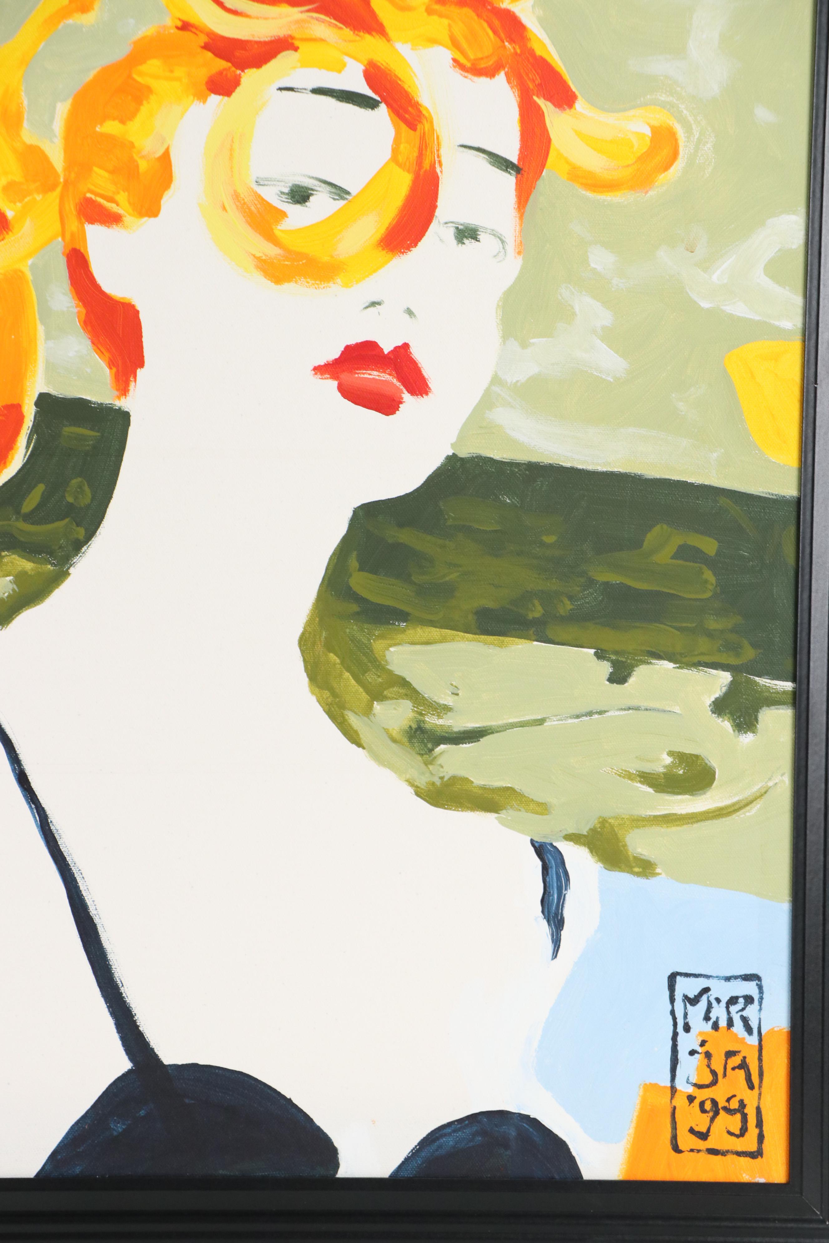 Stylized Figurative Acrylic Painting of Chic Women, 1999