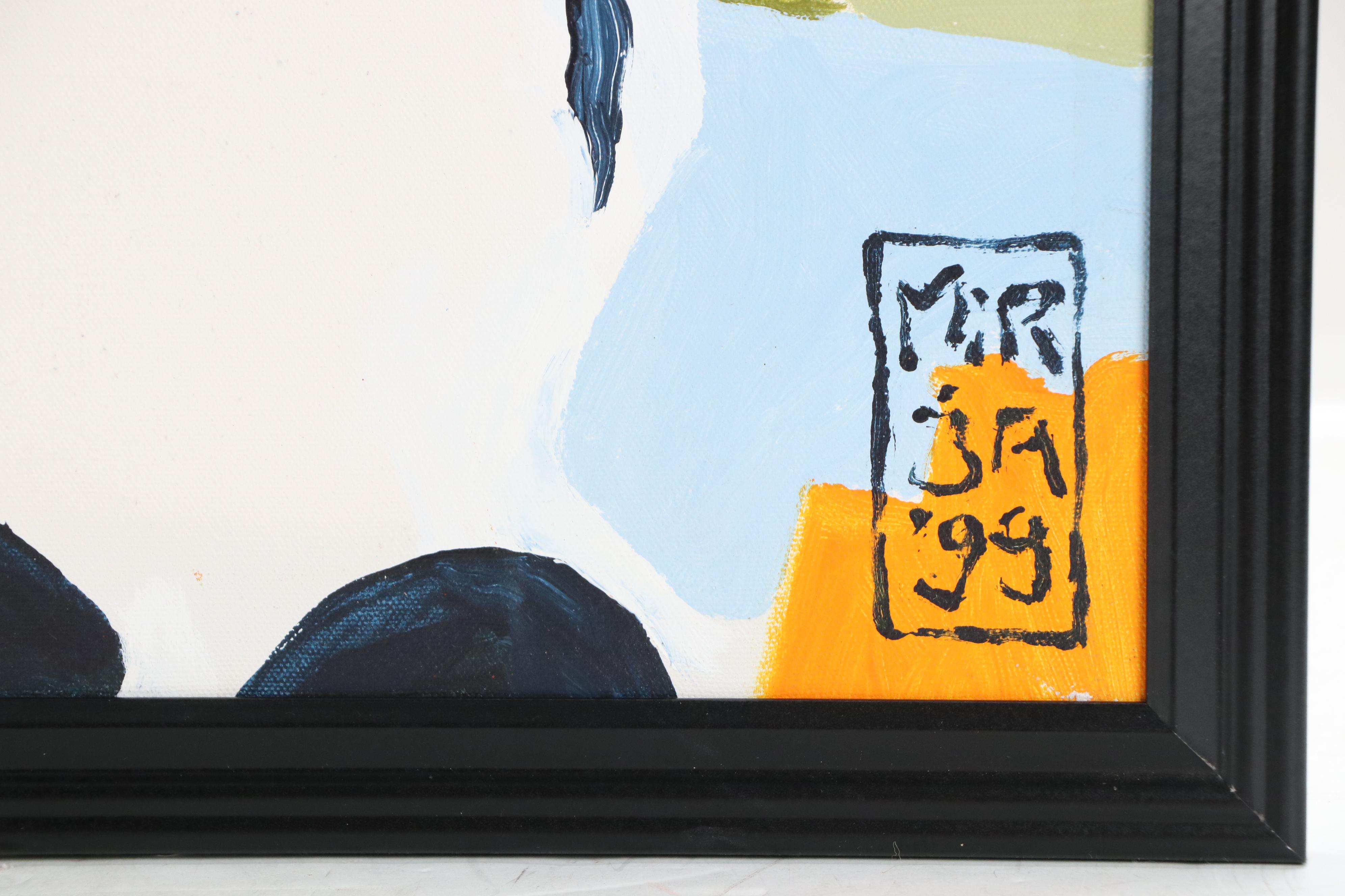 Stylized Figurative Acrylic Painting of Chic Women, 1999