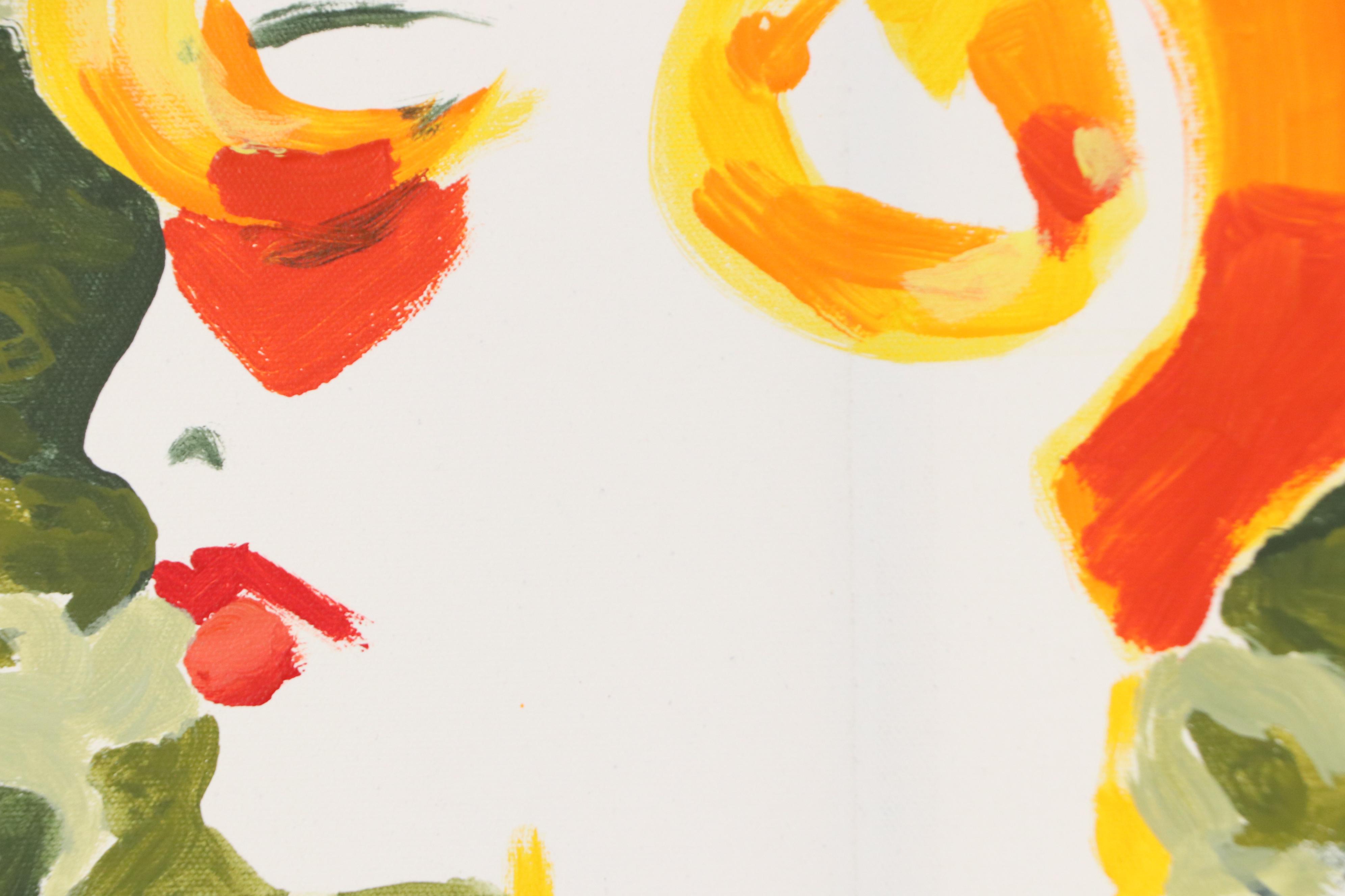 Stylized Figurative Acrylic Painting of Chic Women, 1999