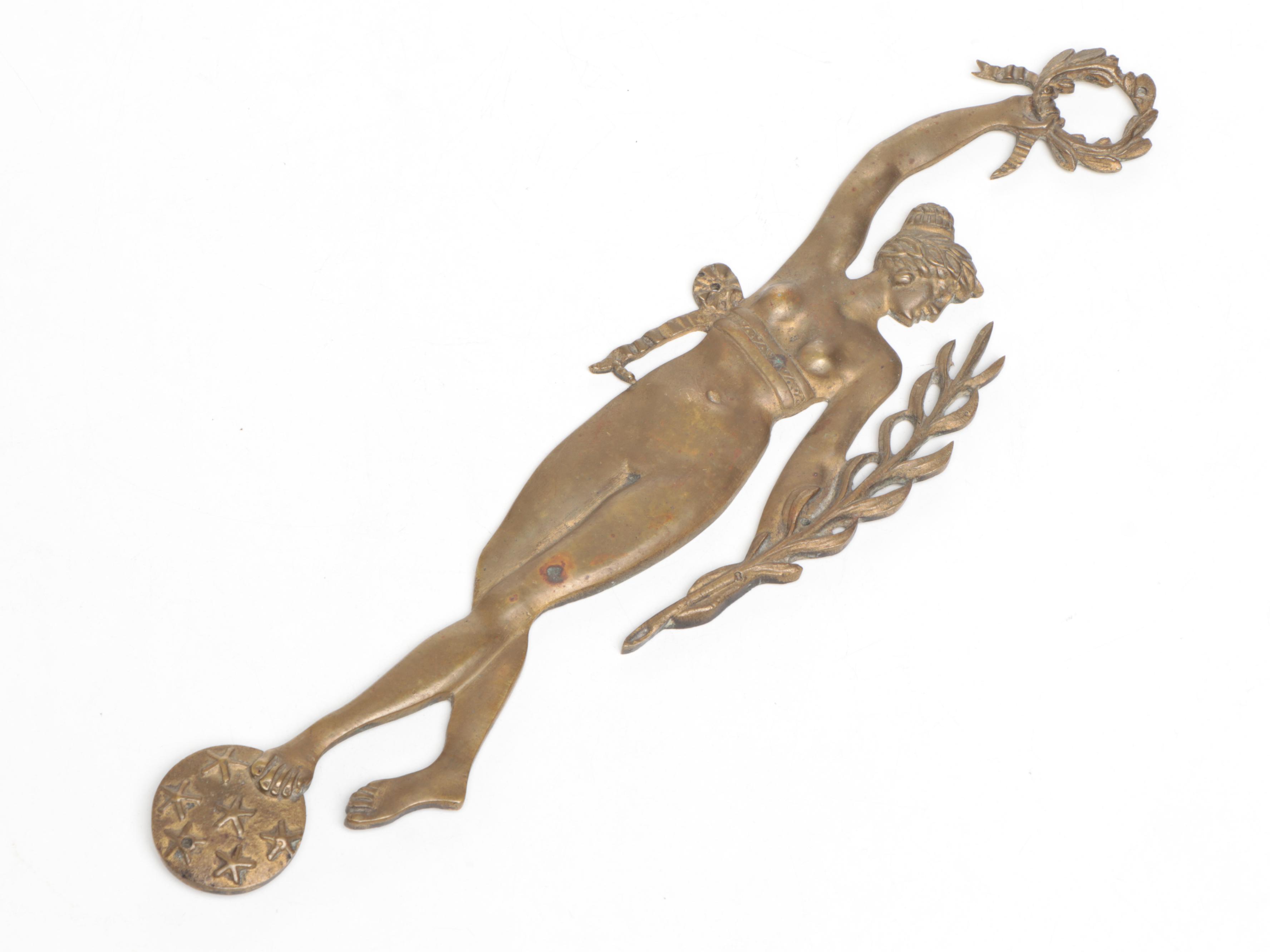 French Art Nouveau Style Fortuna Applique and Gothic Revival Curtain Holdbacks