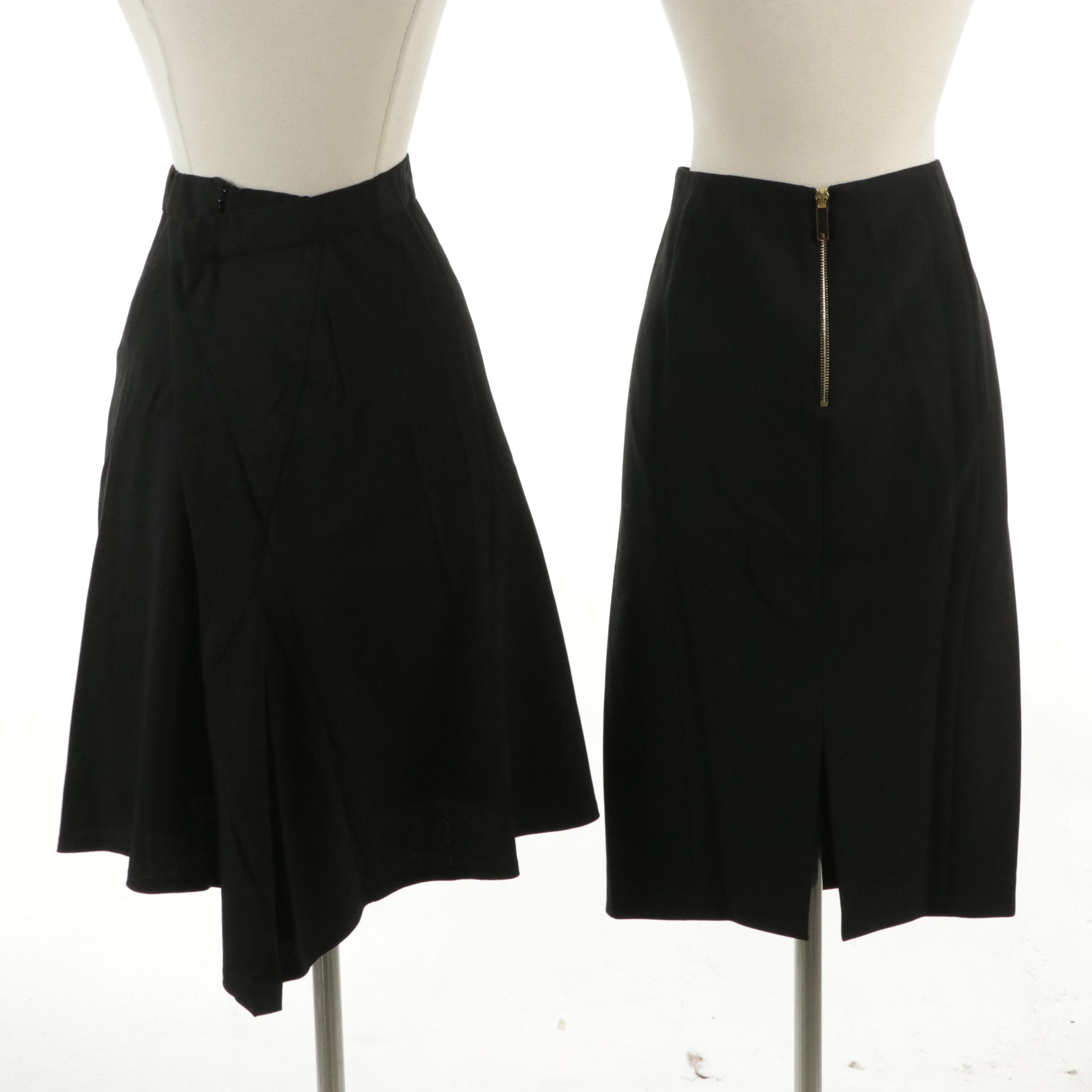 The Row and Derek Lam Knee-Length Skirts in Black Wool and Cotton Stretch Blends