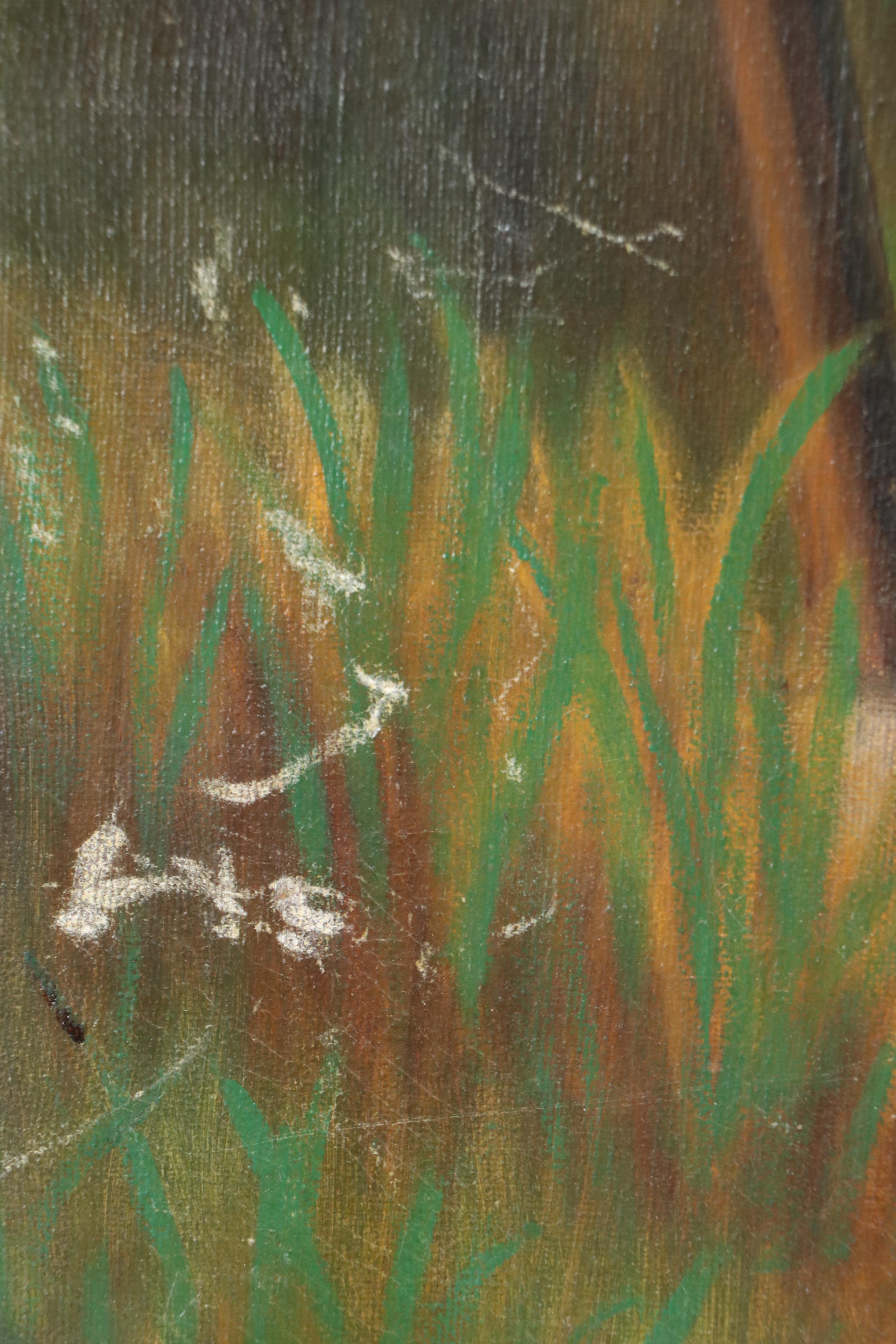 Wooded Landscape Oil Painting of Rural Cart Path, Circa 2000