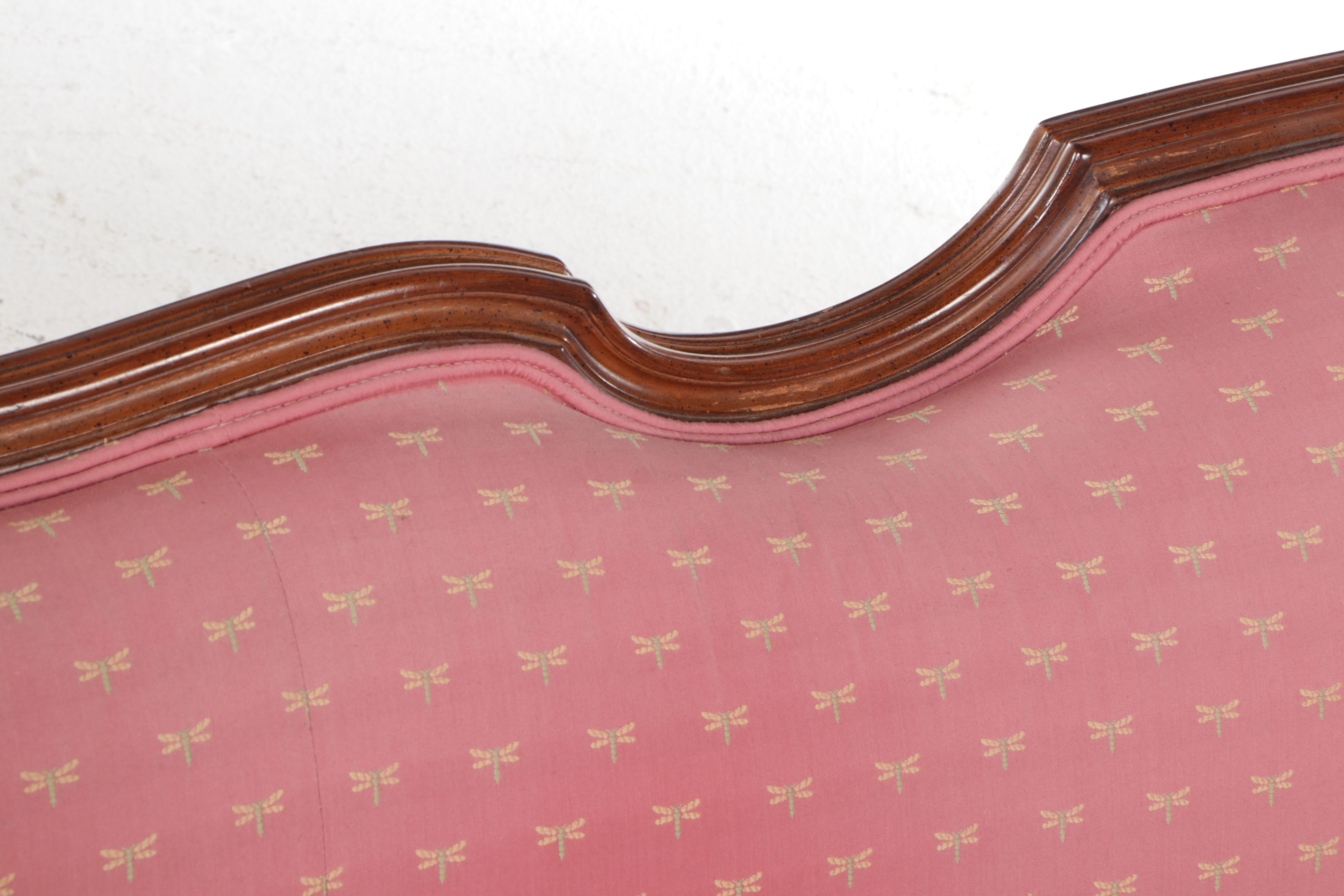 French Provincial Style Carved Wood and Upholstered Sofa with Accent Pillows