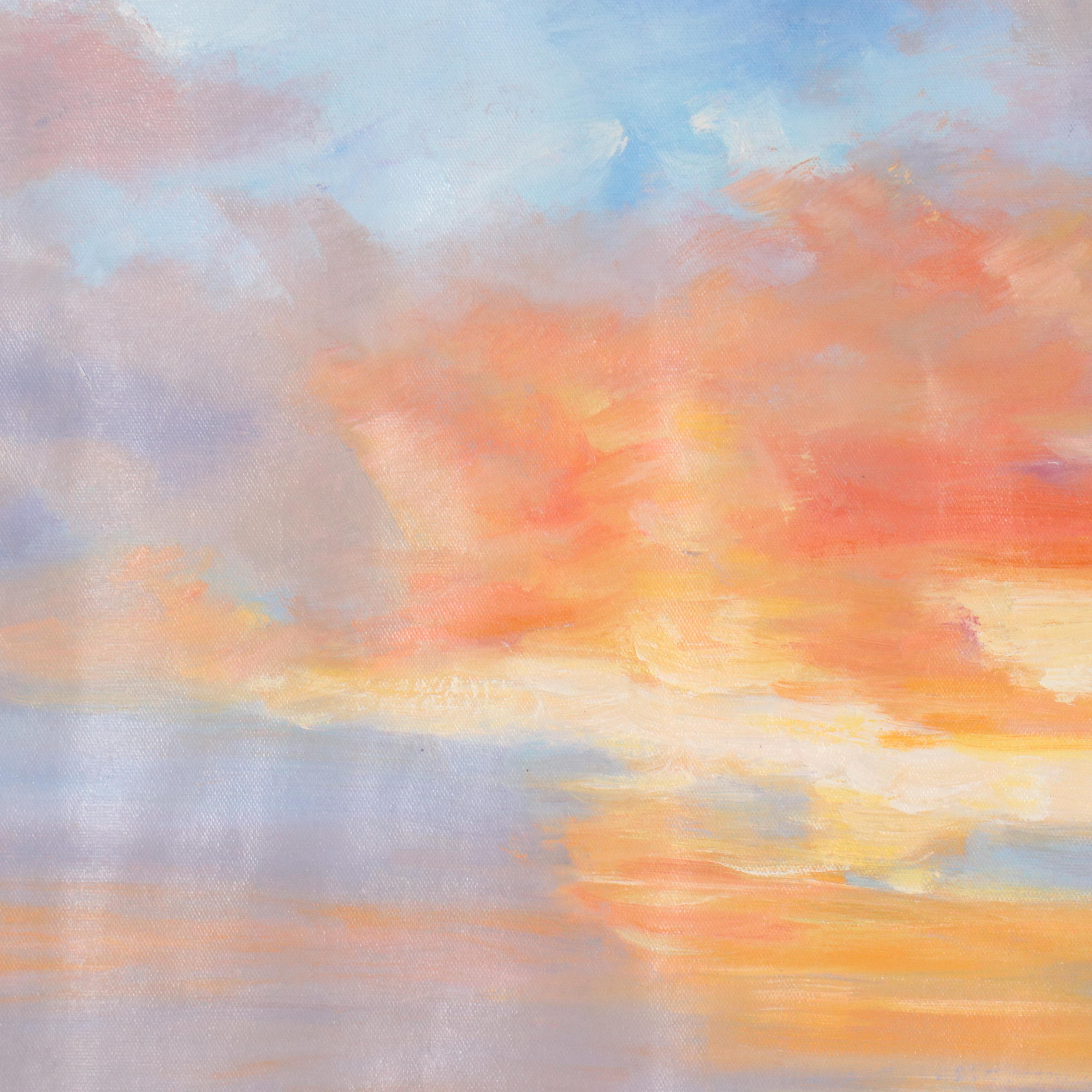 N. Ming Sunset Landscape Oil Painting, 21st Century