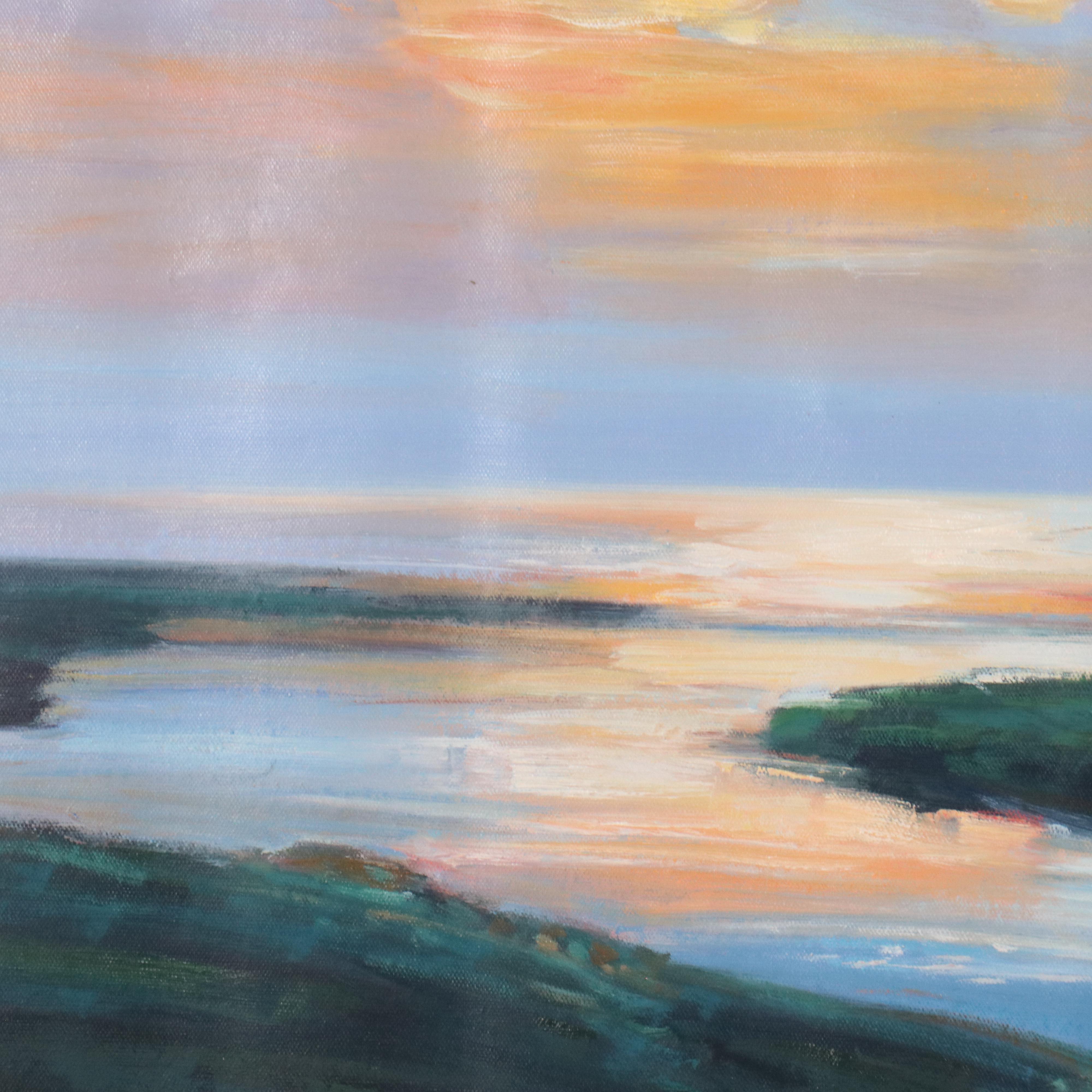 N. Ming Sunset Landscape Oil Painting, 21st Century