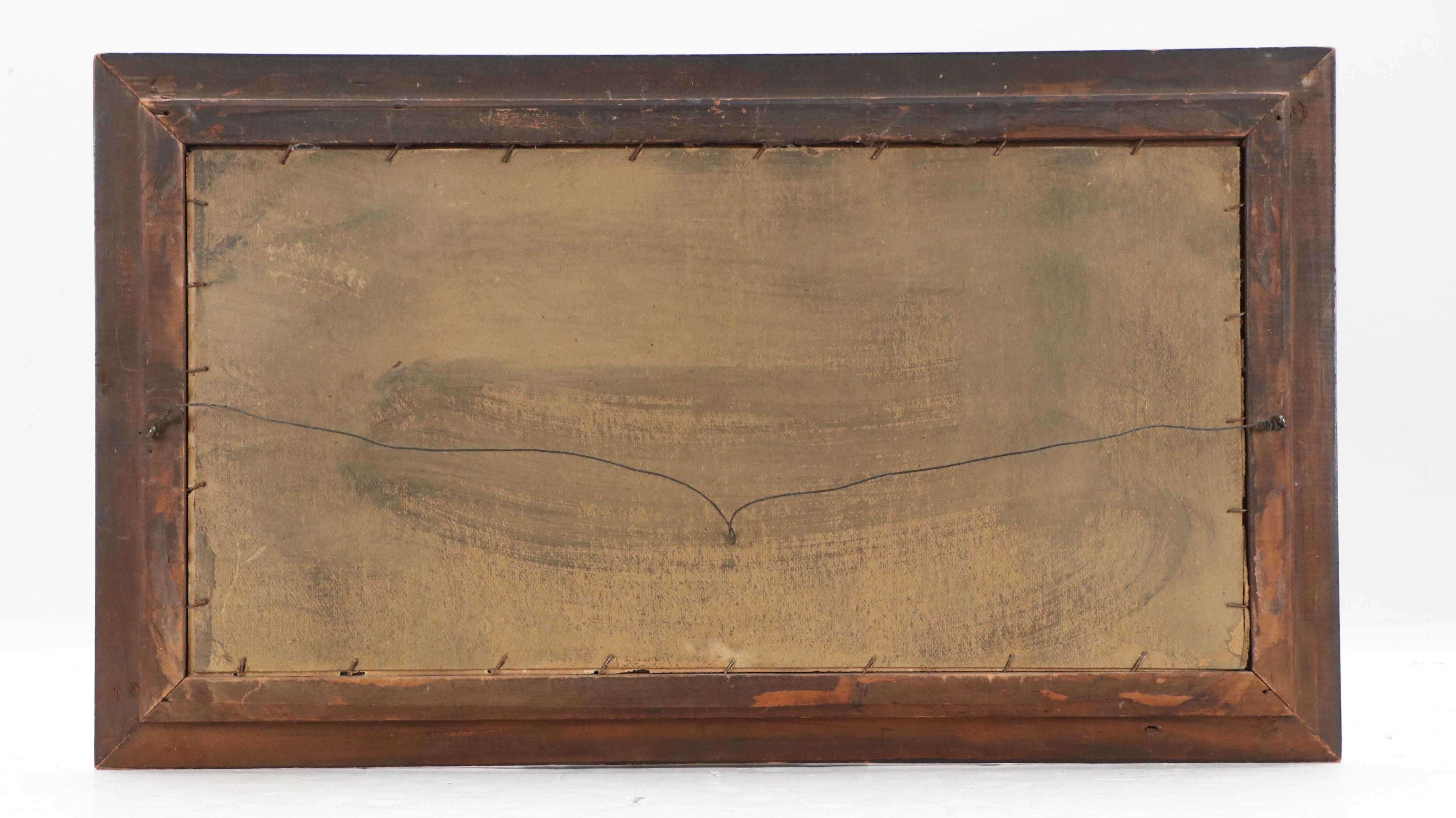 Chromolithograph of Farmers Raking Hay with Cloudy Sky, Circa 1900