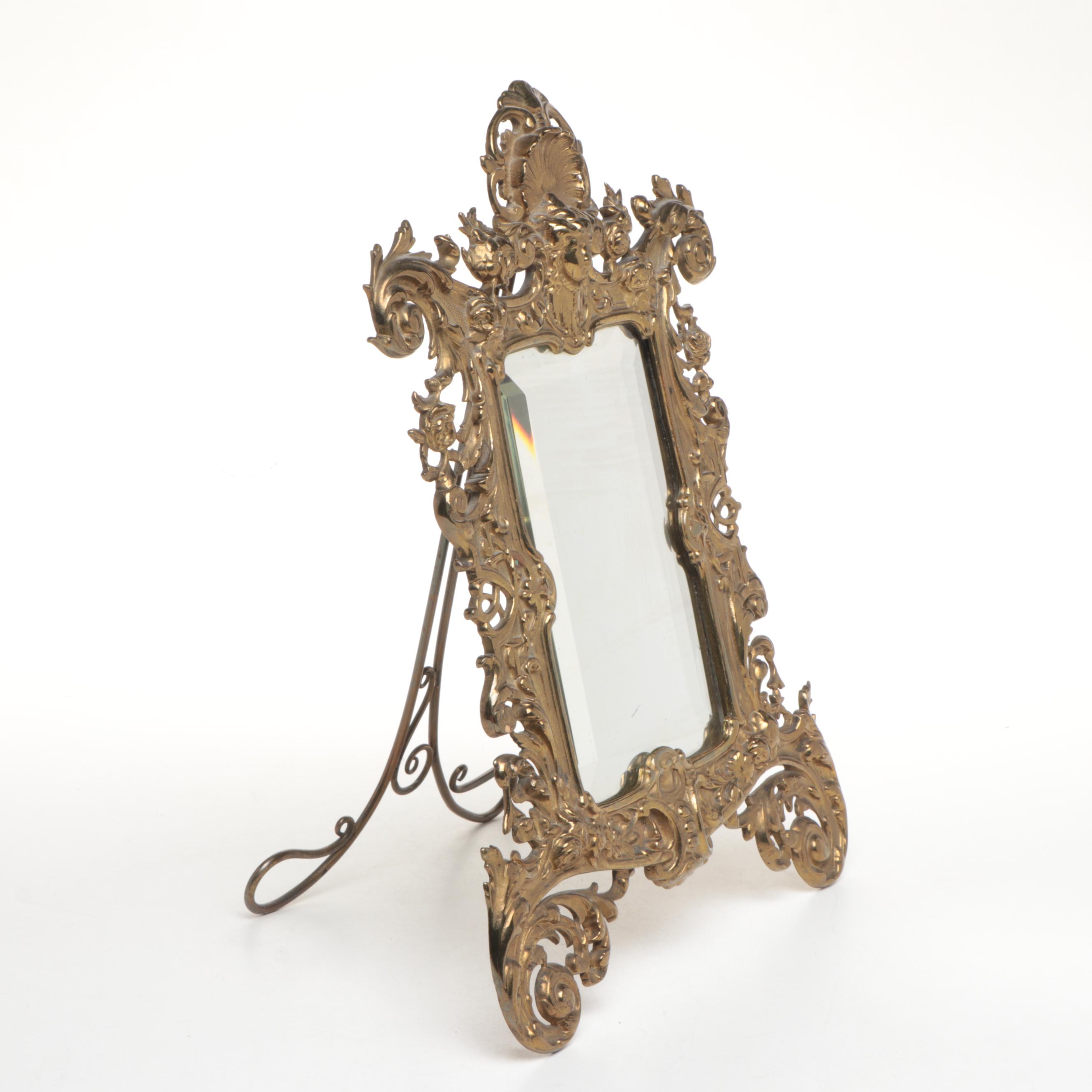 Art Nouveau Style Gilt Cast Metal Table Top Mirror, Late 19th/ Early 20th C.
