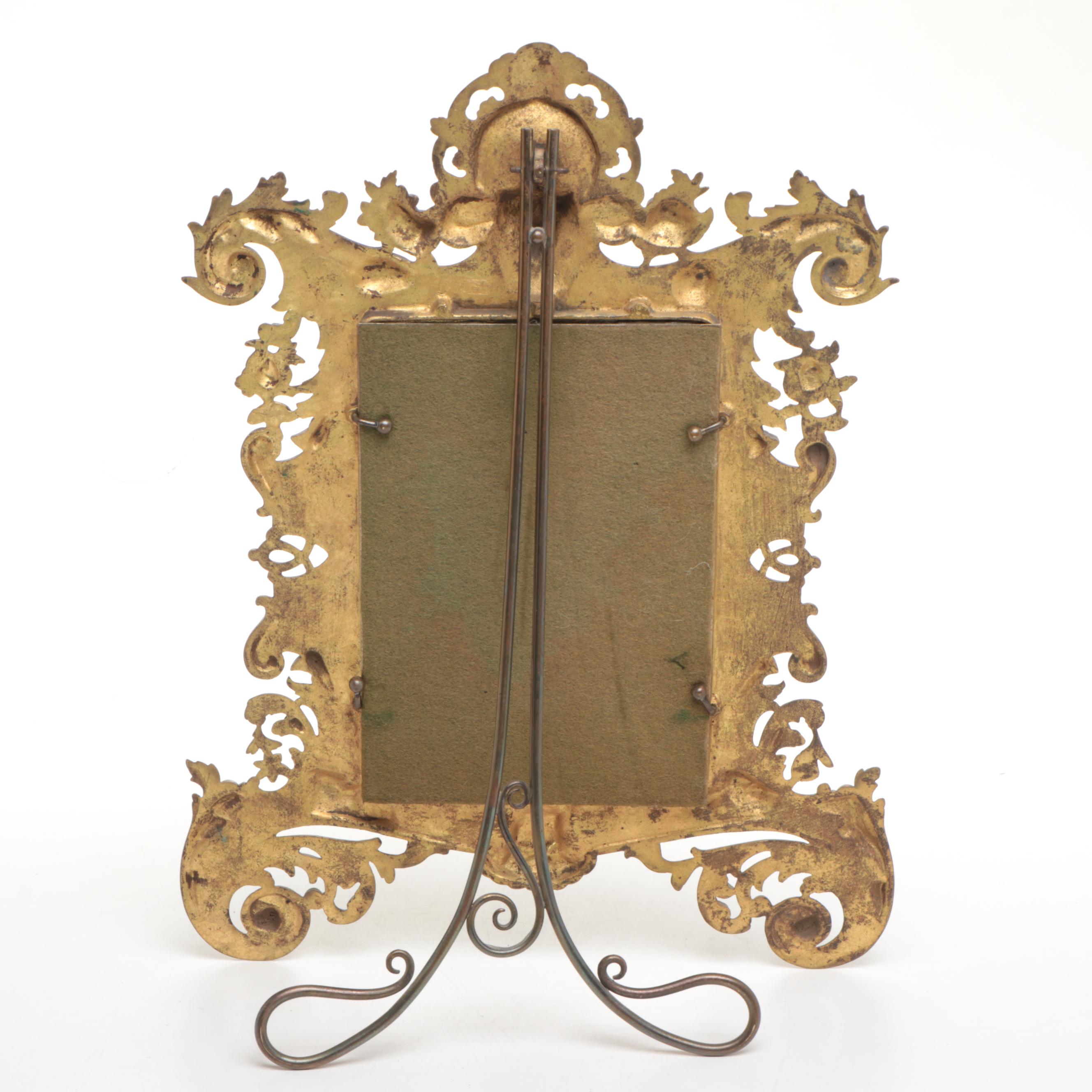 Art Nouveau Style Gilt Cast Metal Table Top Mirror, Late 19th/ Early 20th C.