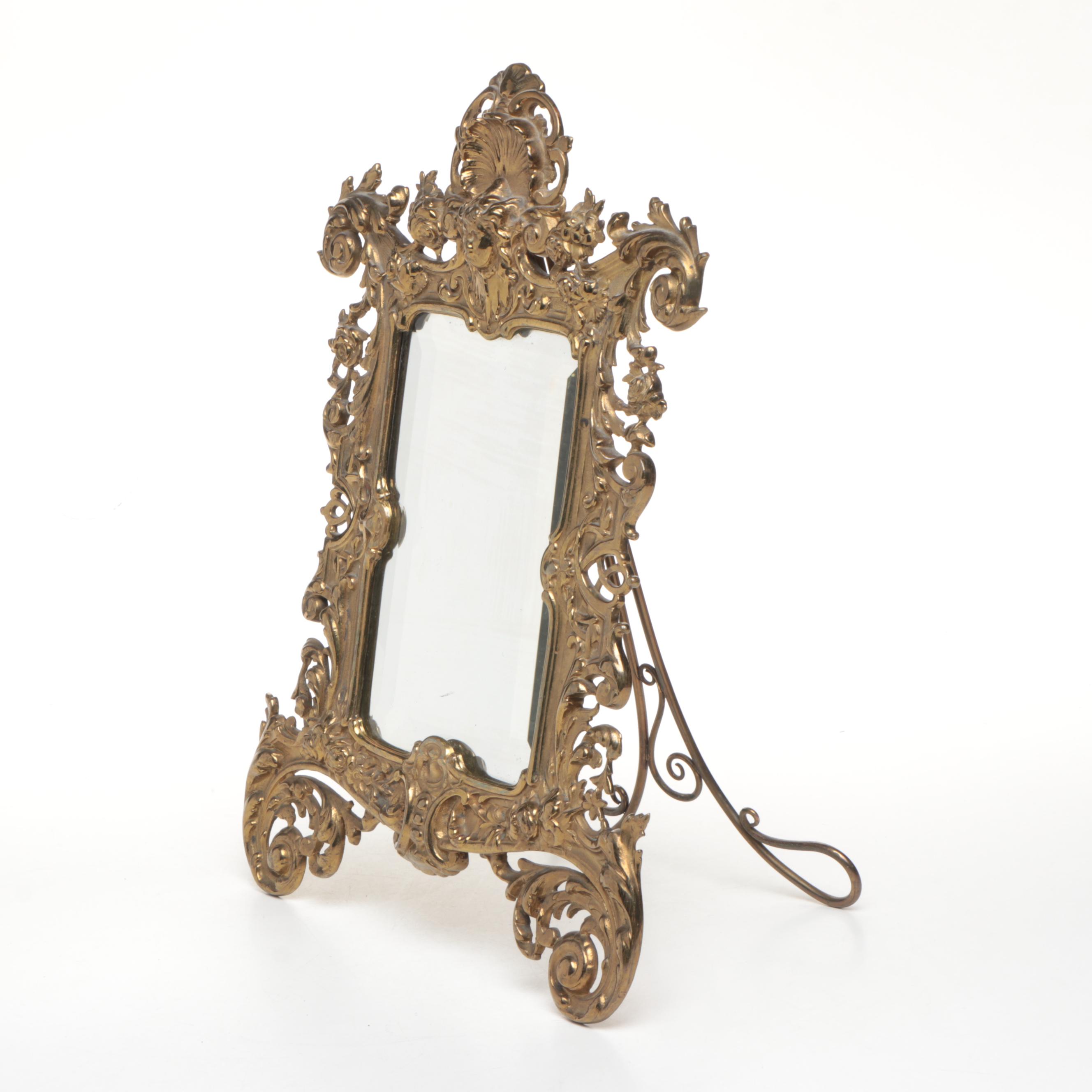 Art Nouveau Style Gilt Cast Metal Table Top Mirror, Late 19th/ Early 20th C.