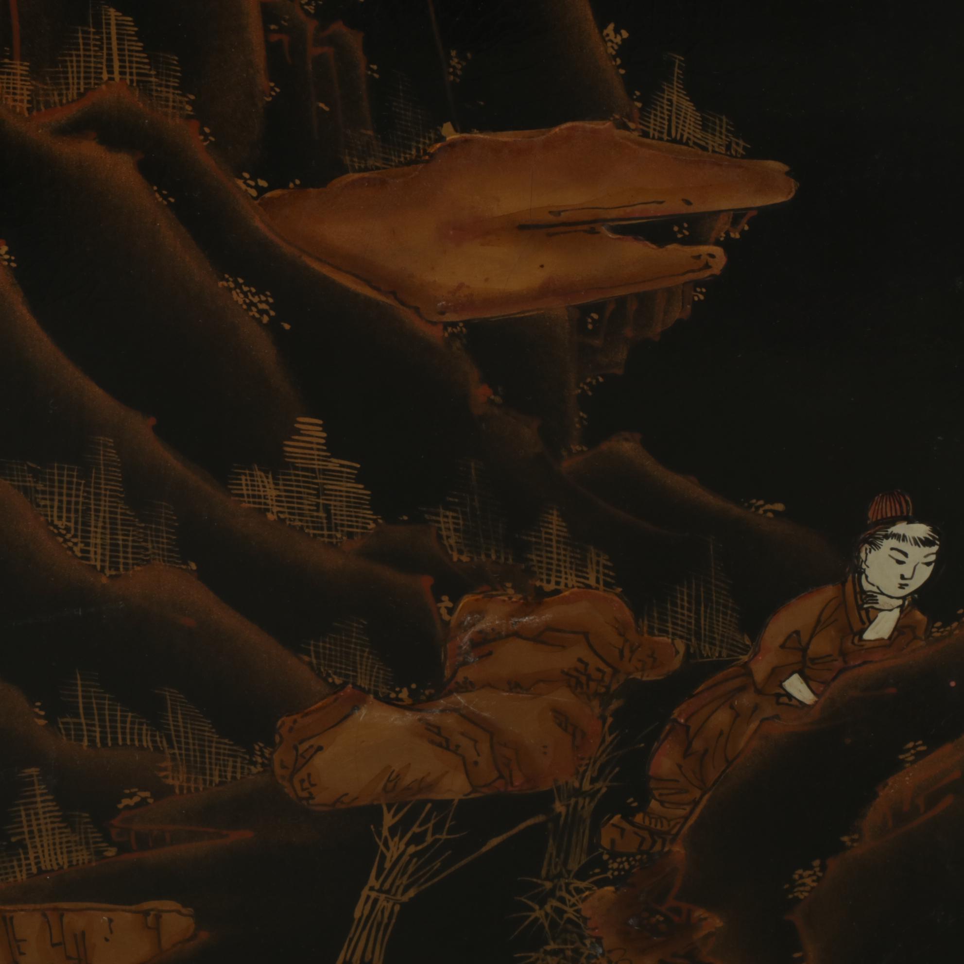 Chinese Black Lacquered and Gold Painted Screen Panels