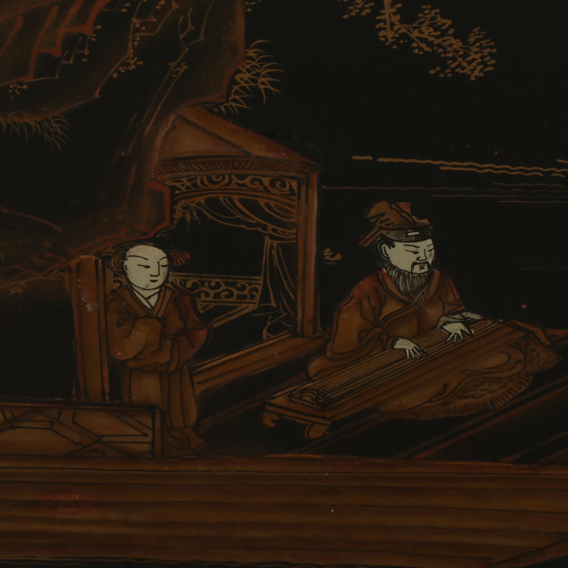 Chinese Black Lacquered and Gold Painted Screen Panels