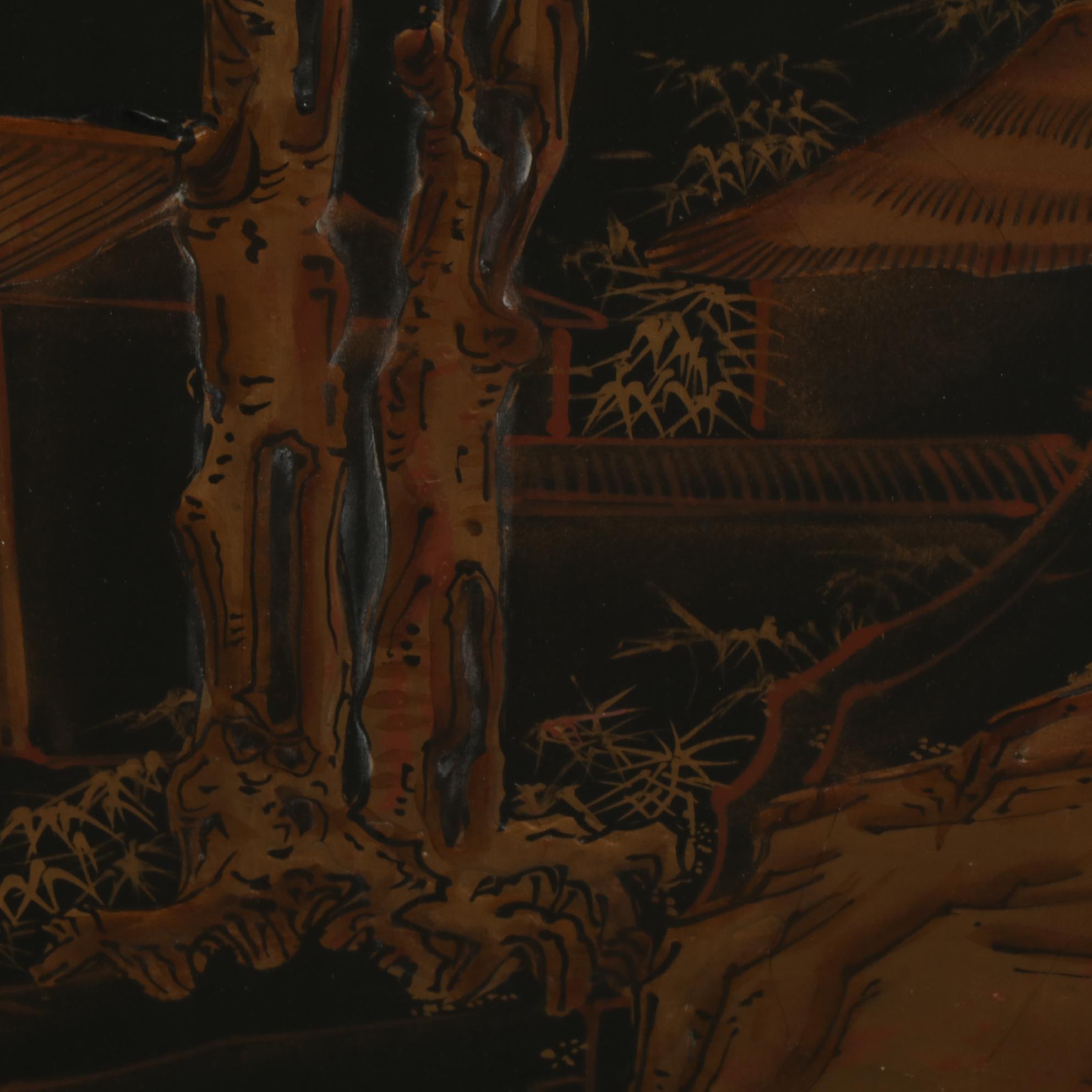 Chinese Black Lacquered and Gold Painted Screen Panels