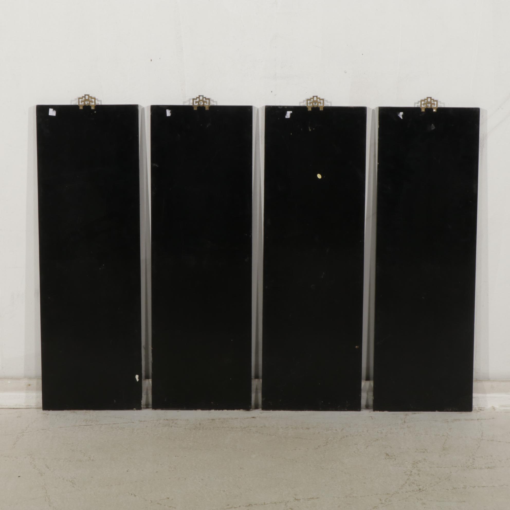 Chinese Black Lacquered and Gold Painted Screen Panels