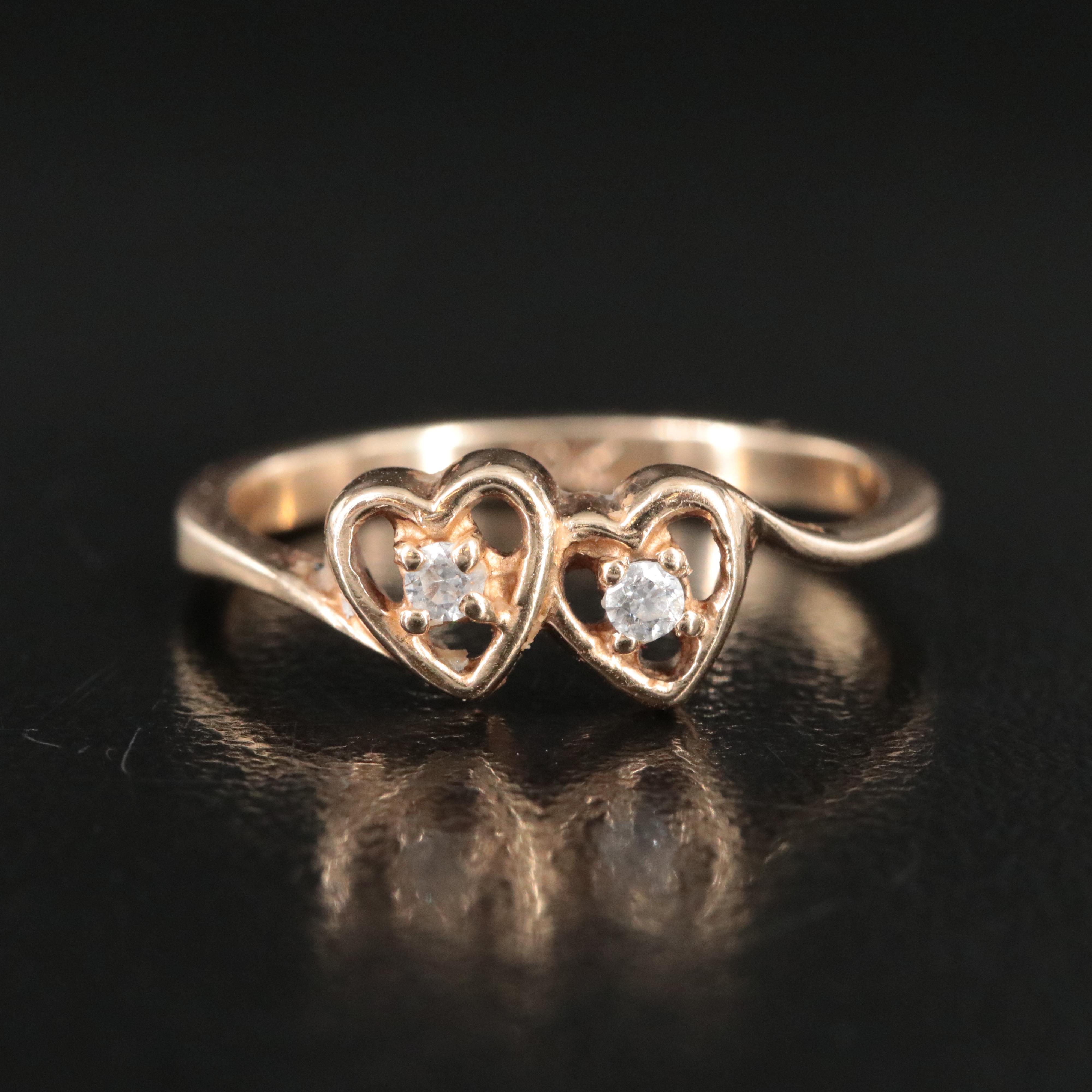 10K CZ Double Heart Ring