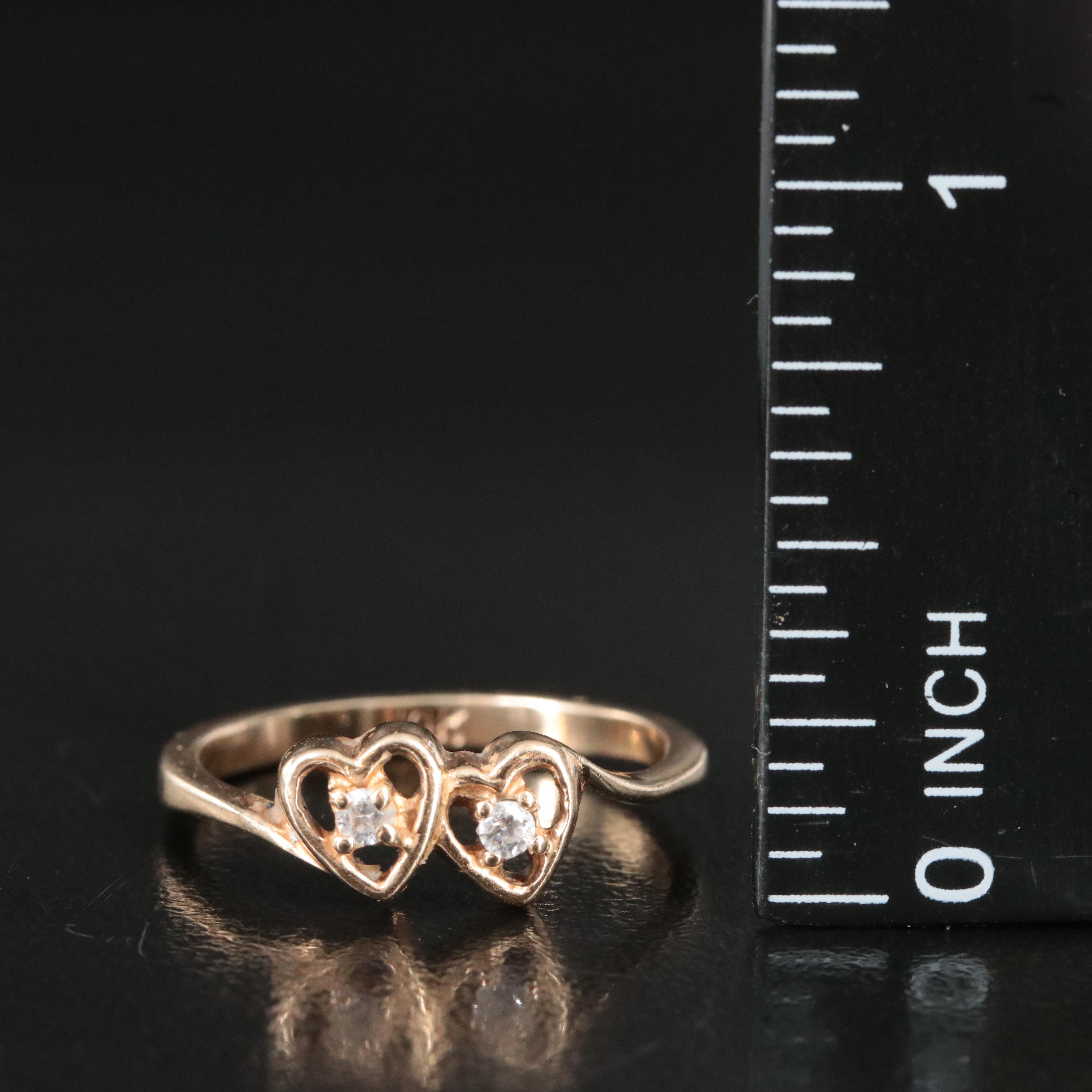 10K CZ Double Heart Ring