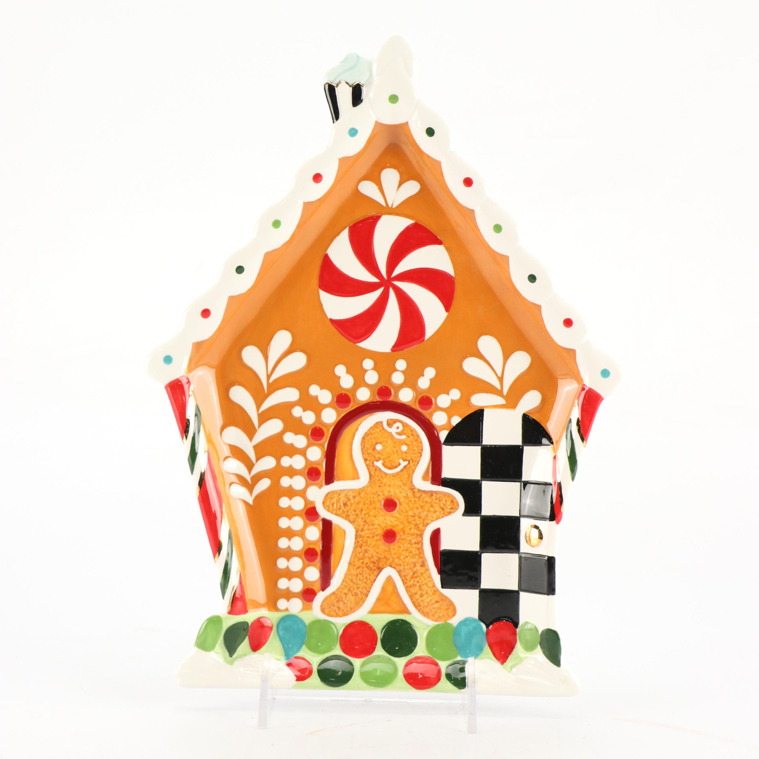 MacKenzie-Childs Bake Shop Gingerbread House Cookie Plate and Teaspoon Set