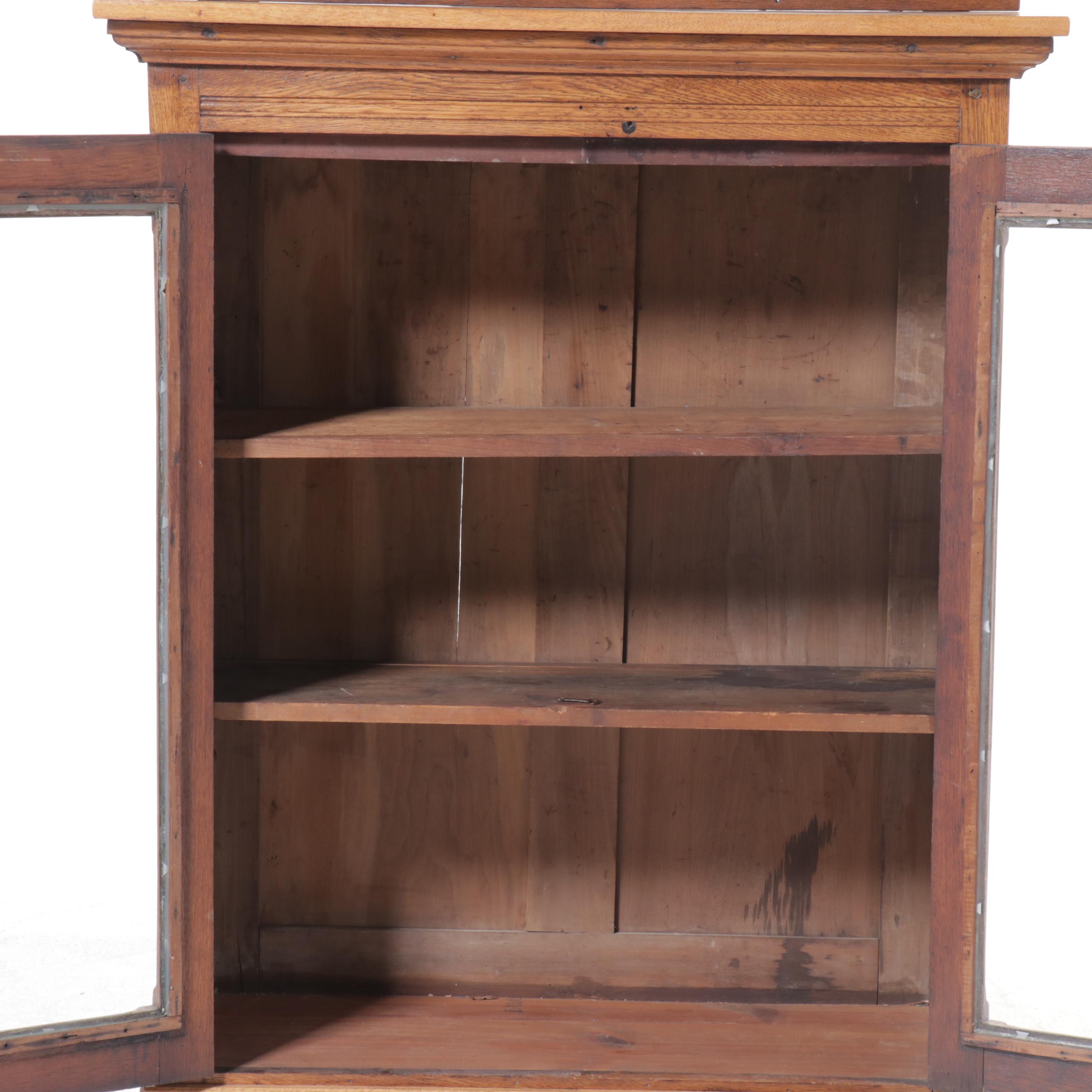Late Victorian Oak Glass Front Cabinet, Late 19th/Early 20th Century