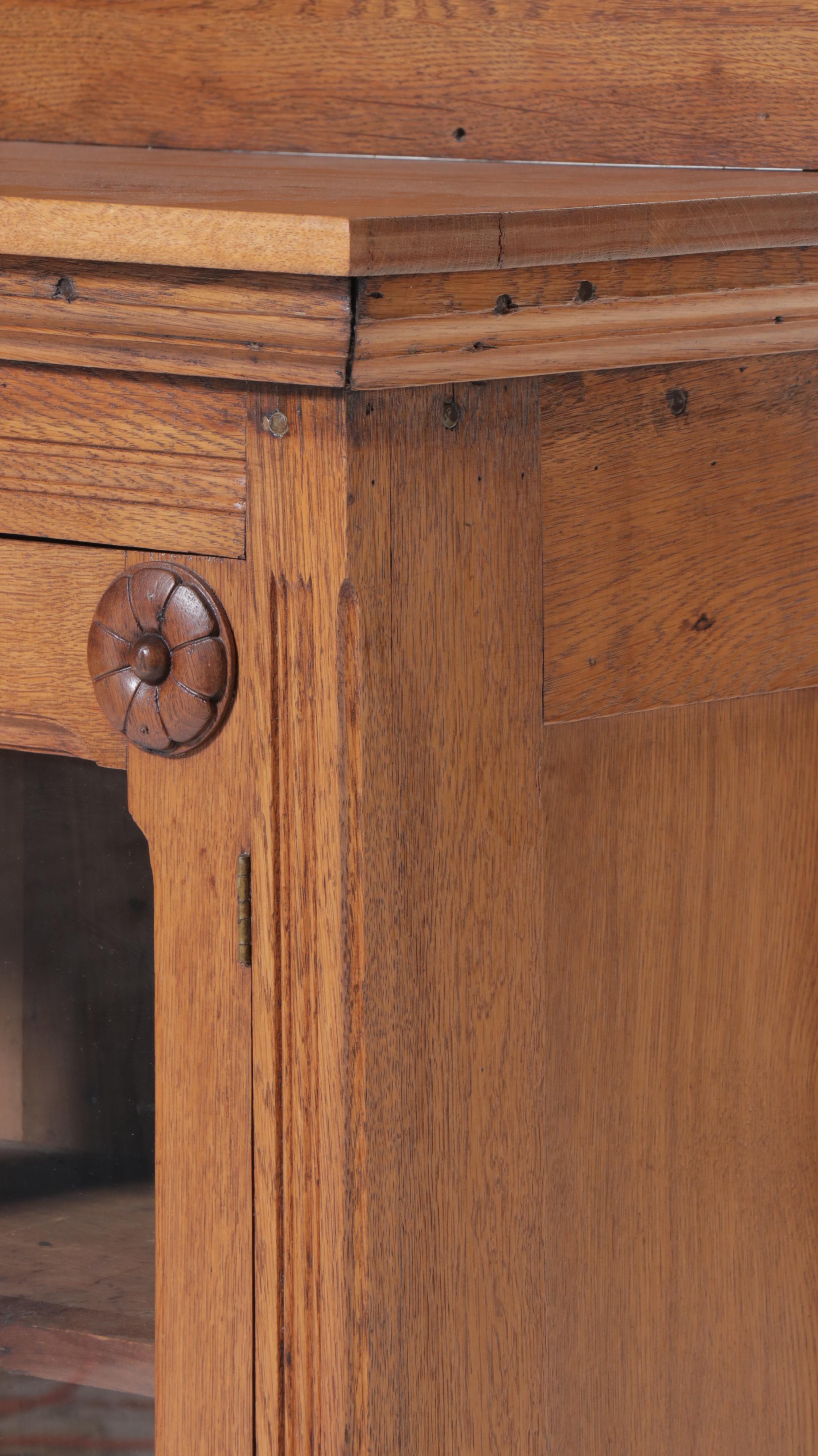Late Victorian Oak Glass Front Cabinet, Late 19th/Early 20th Century