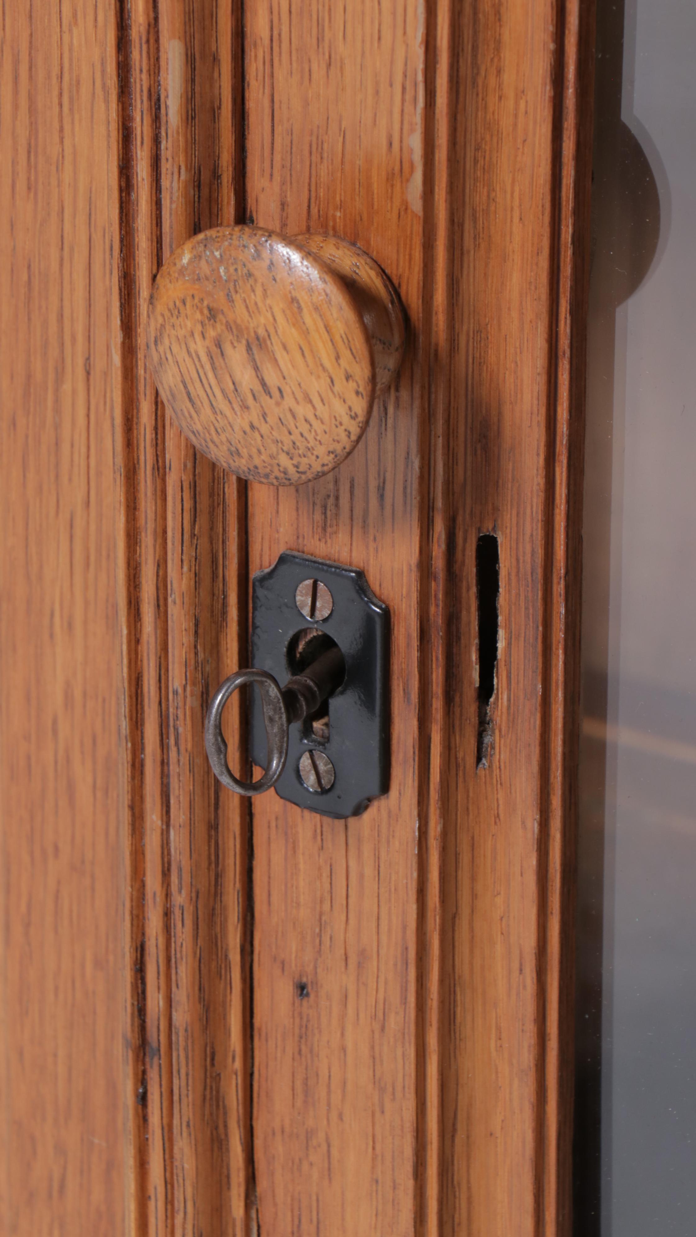 Late Victorian Oak Glass Front Cabinet, Late 19th/Early 20th Century