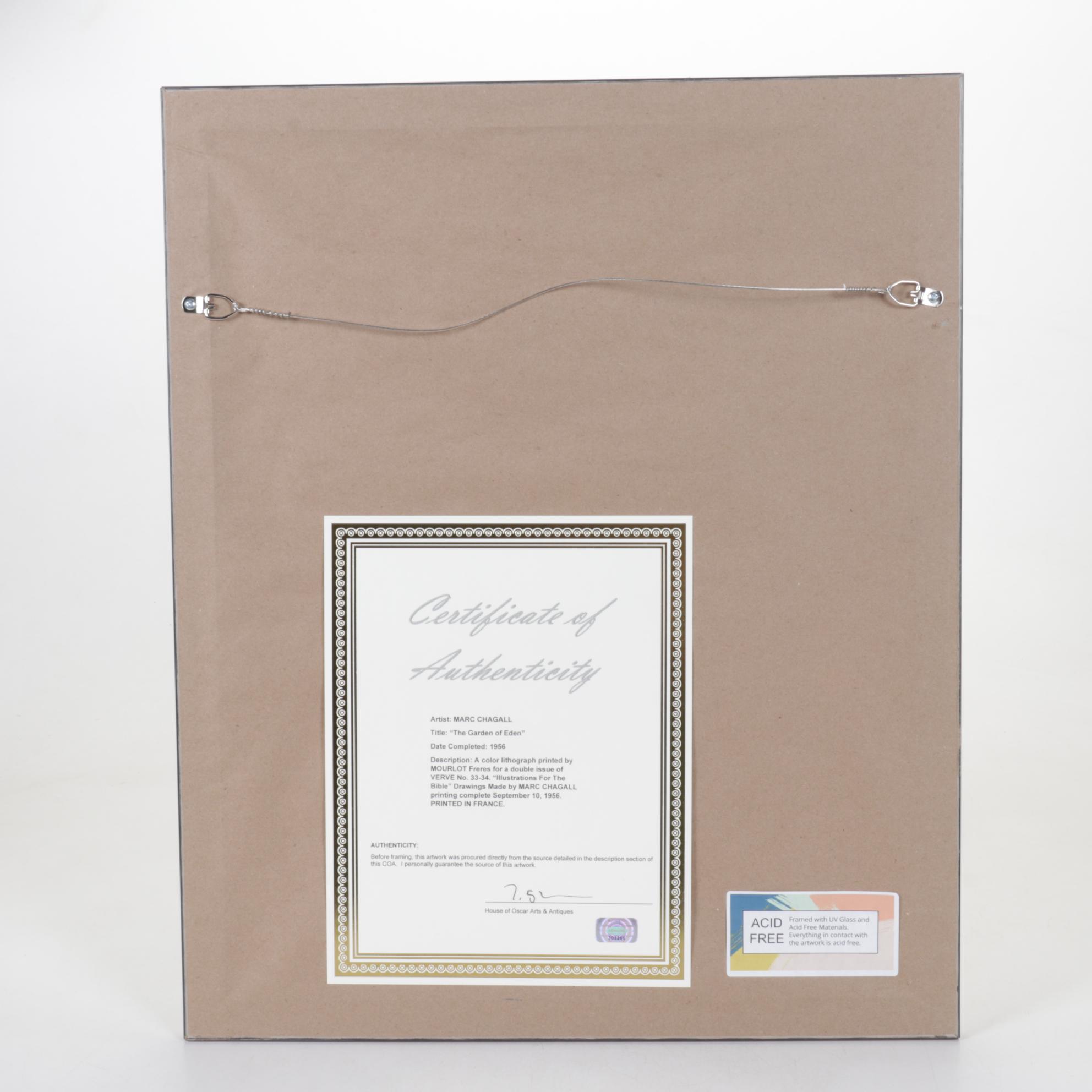 Marc Chagall Color Lithograph "The Garden of Eden"