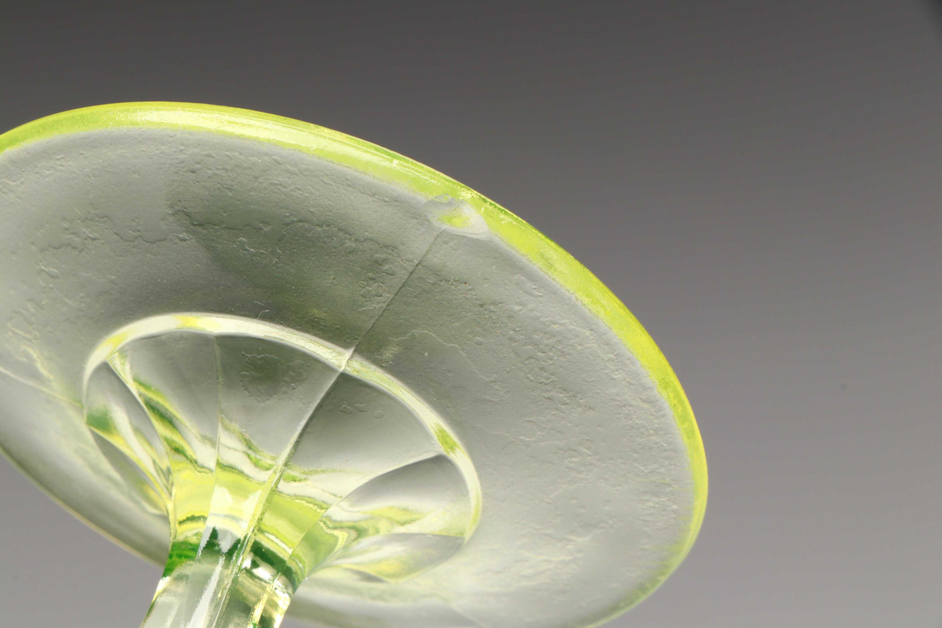 Vaseline Glass Basket Weave and Floral Water Goblets