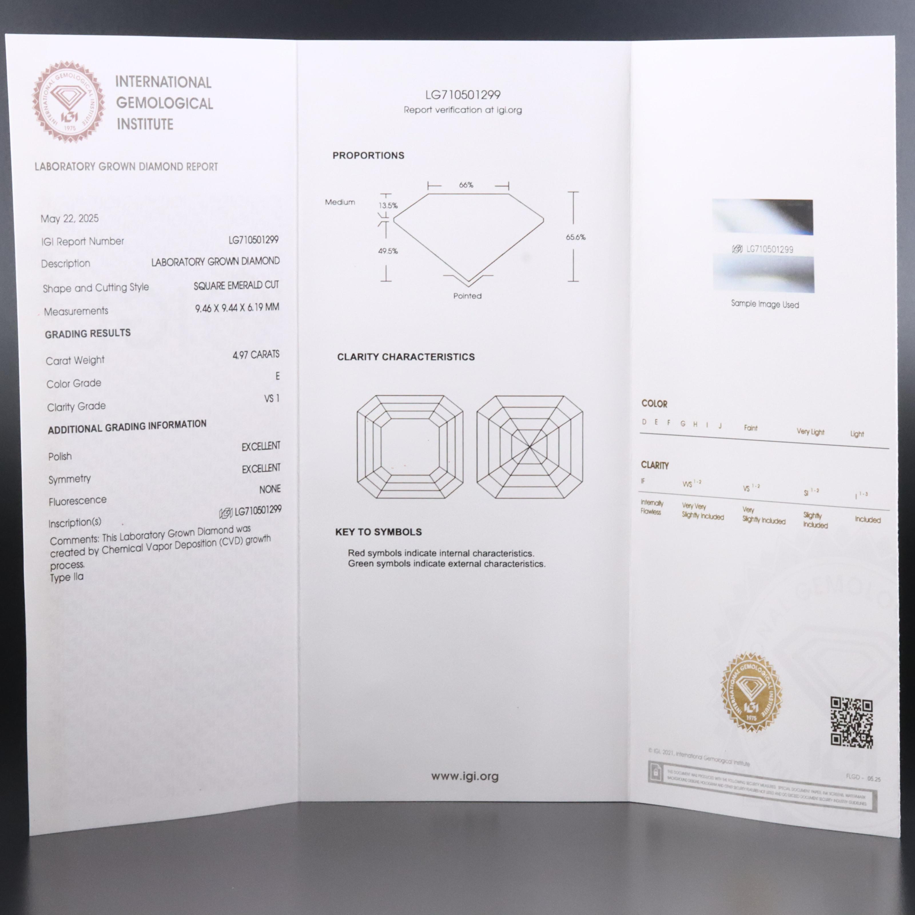 18K 4.97 CT Lab Grown Diamond Solitaire Ring with IGI Report