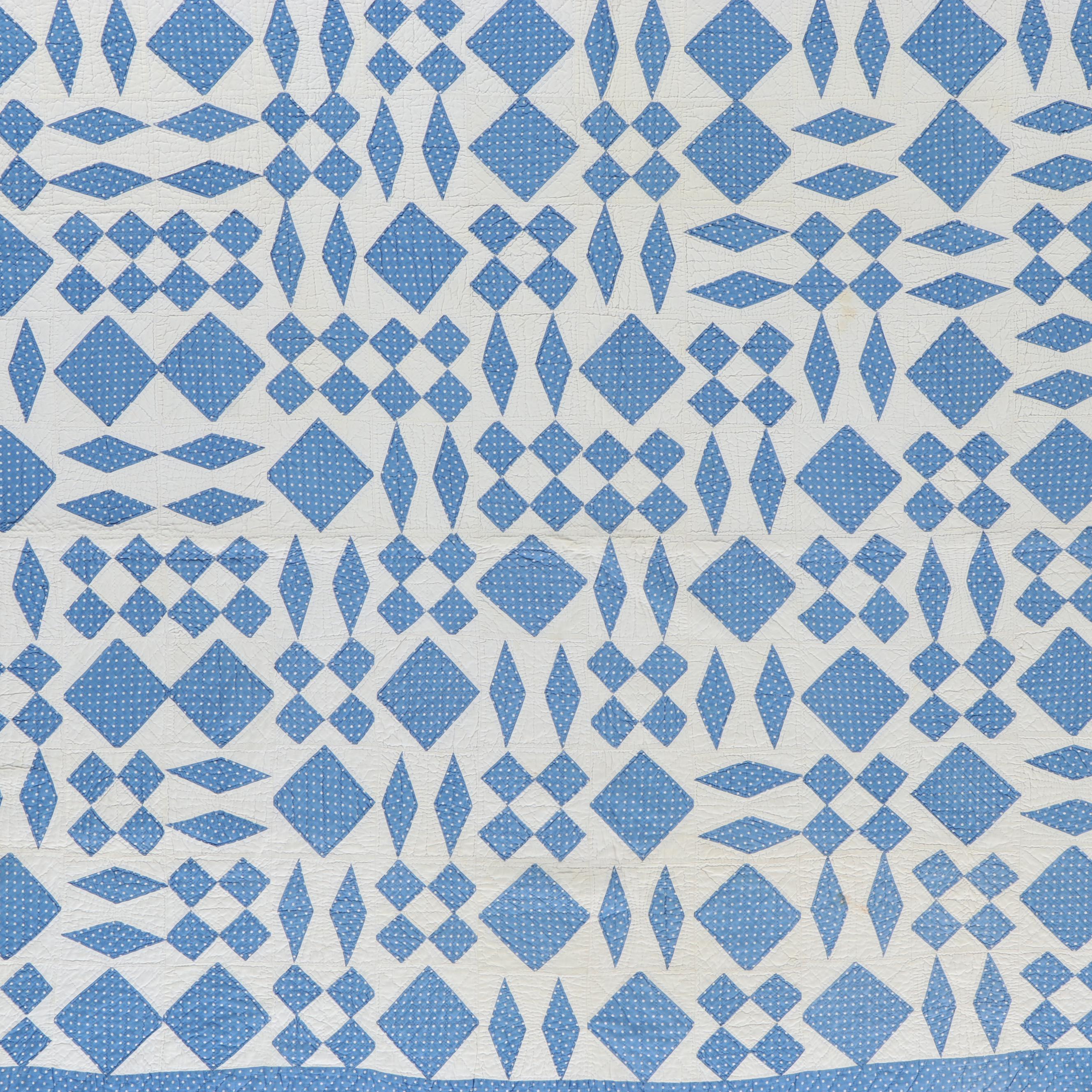 Handmade Blue and White Geometric Pieced Quilt with Cotton Blanket