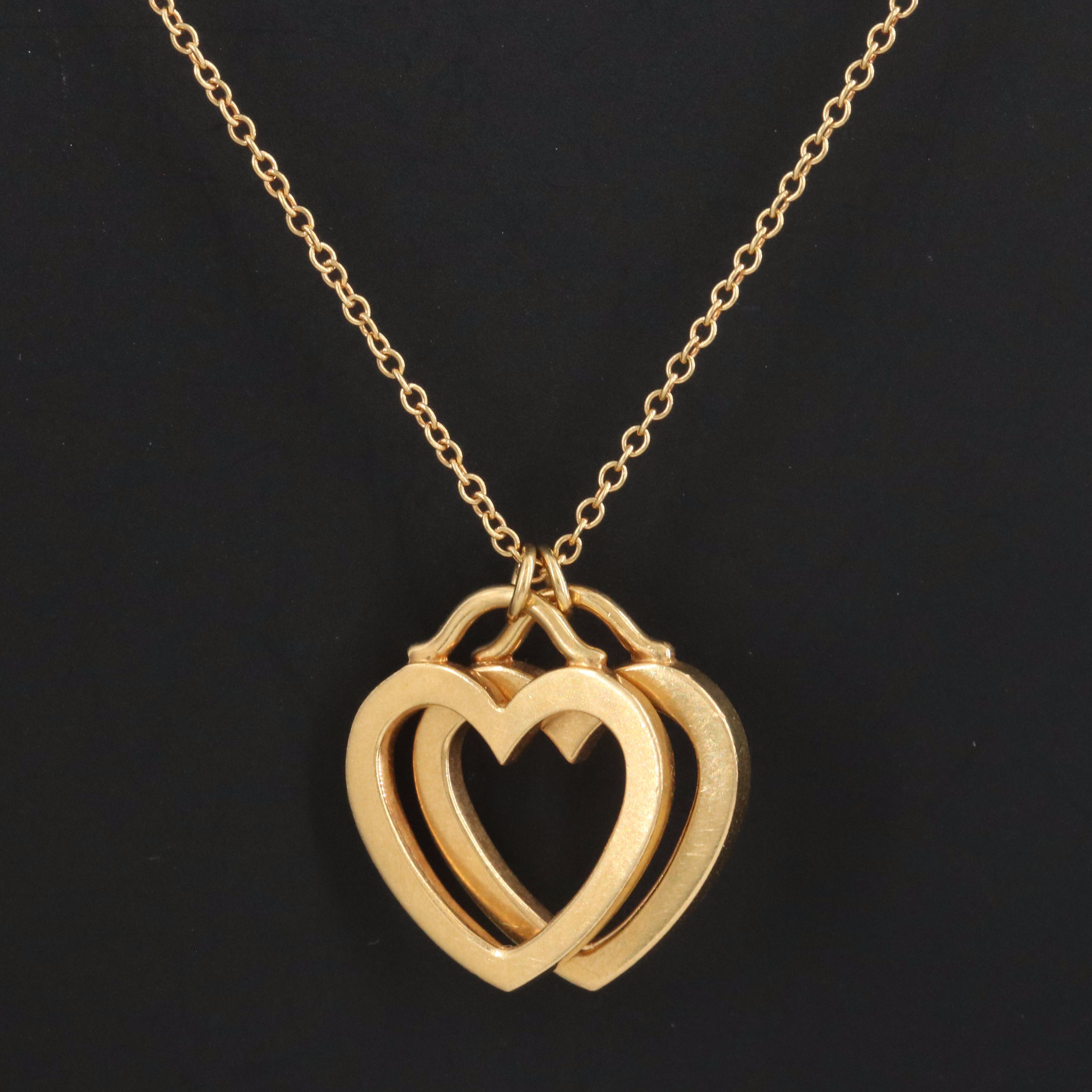 Tiffany & Co. Sentimental Heart 18K Double Pendant Necklace