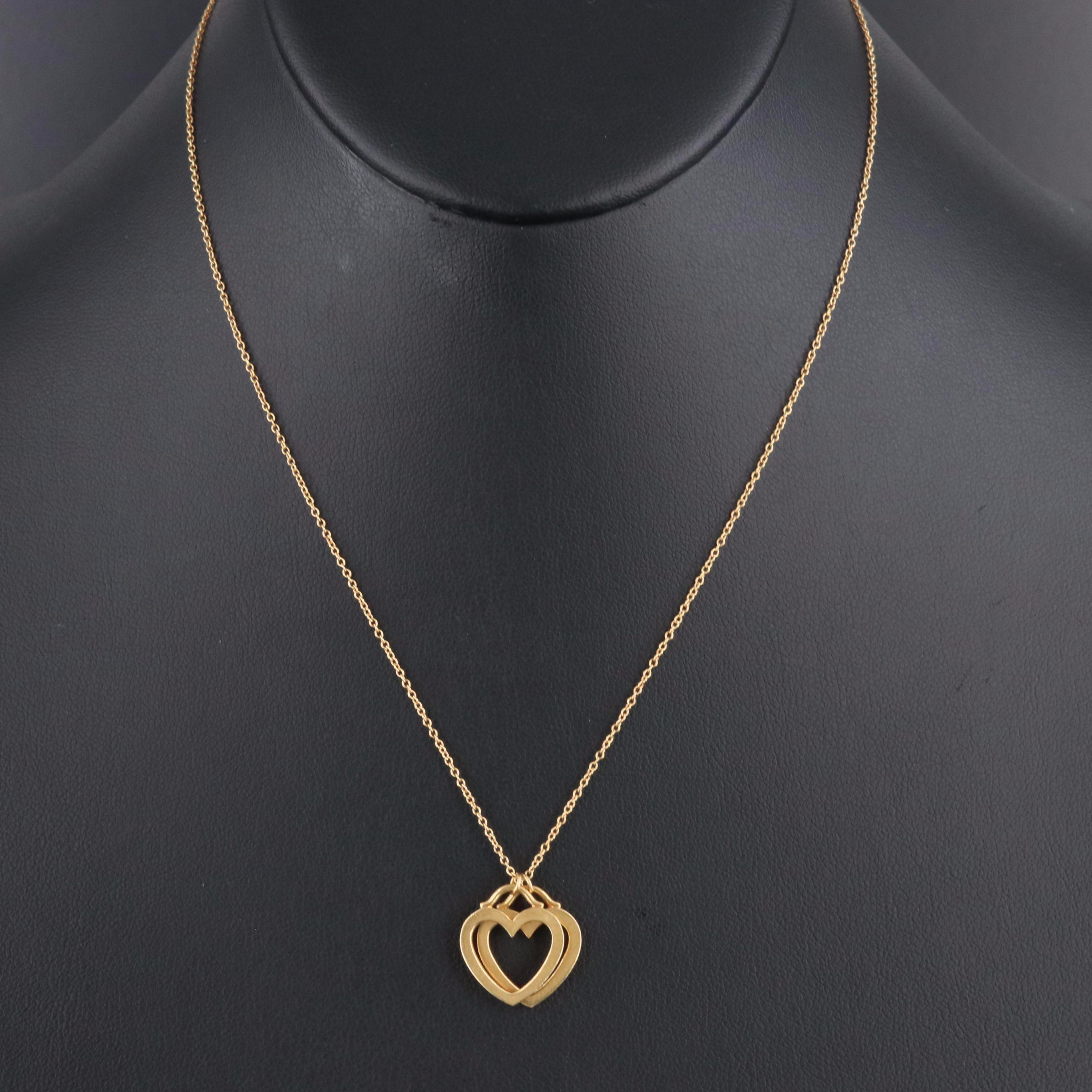 Tiffany & Co. Sentimental Heart 18K Double Pendant Necklace