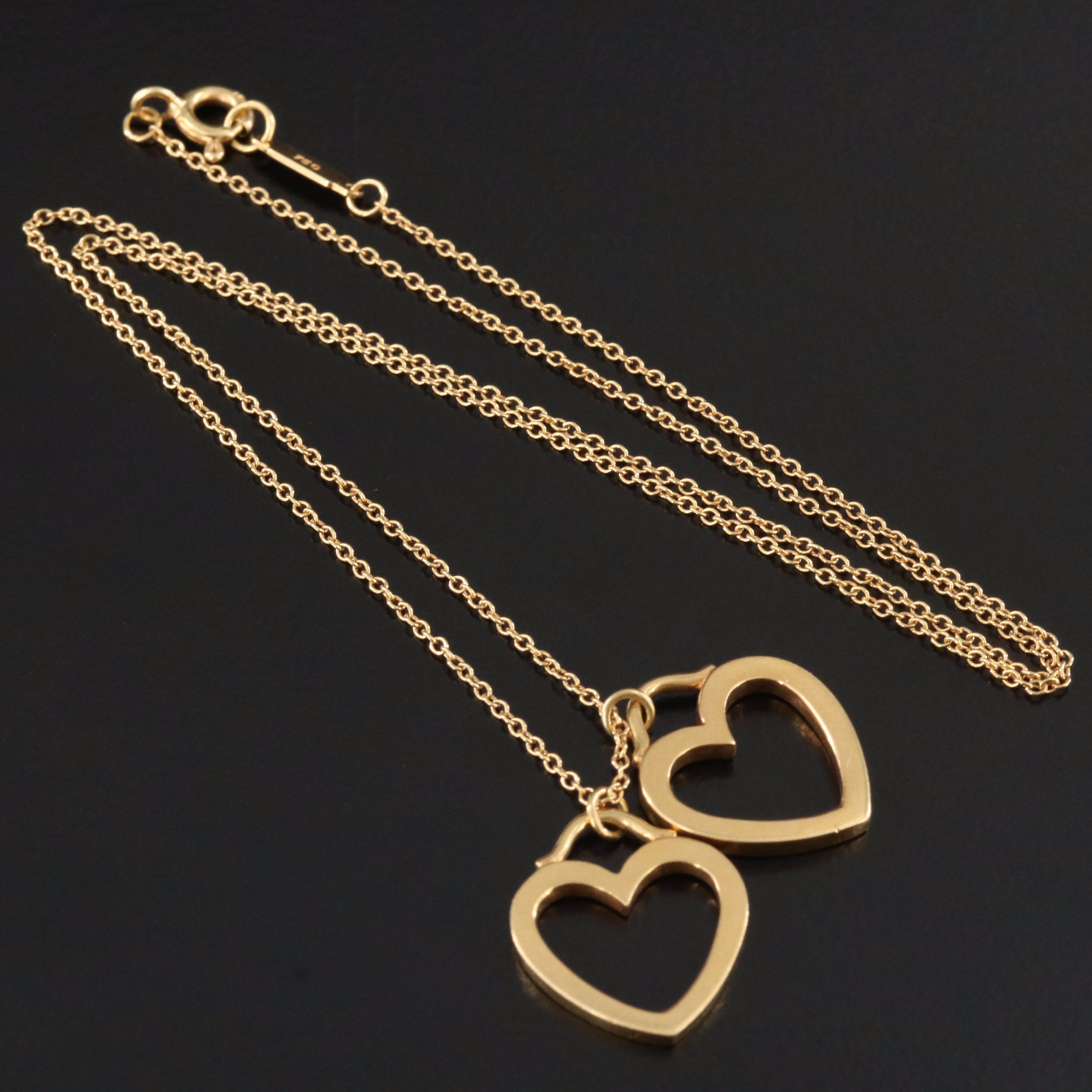 Tiffany & Co. Sentimental Heart 18K Double Pendant Necklace