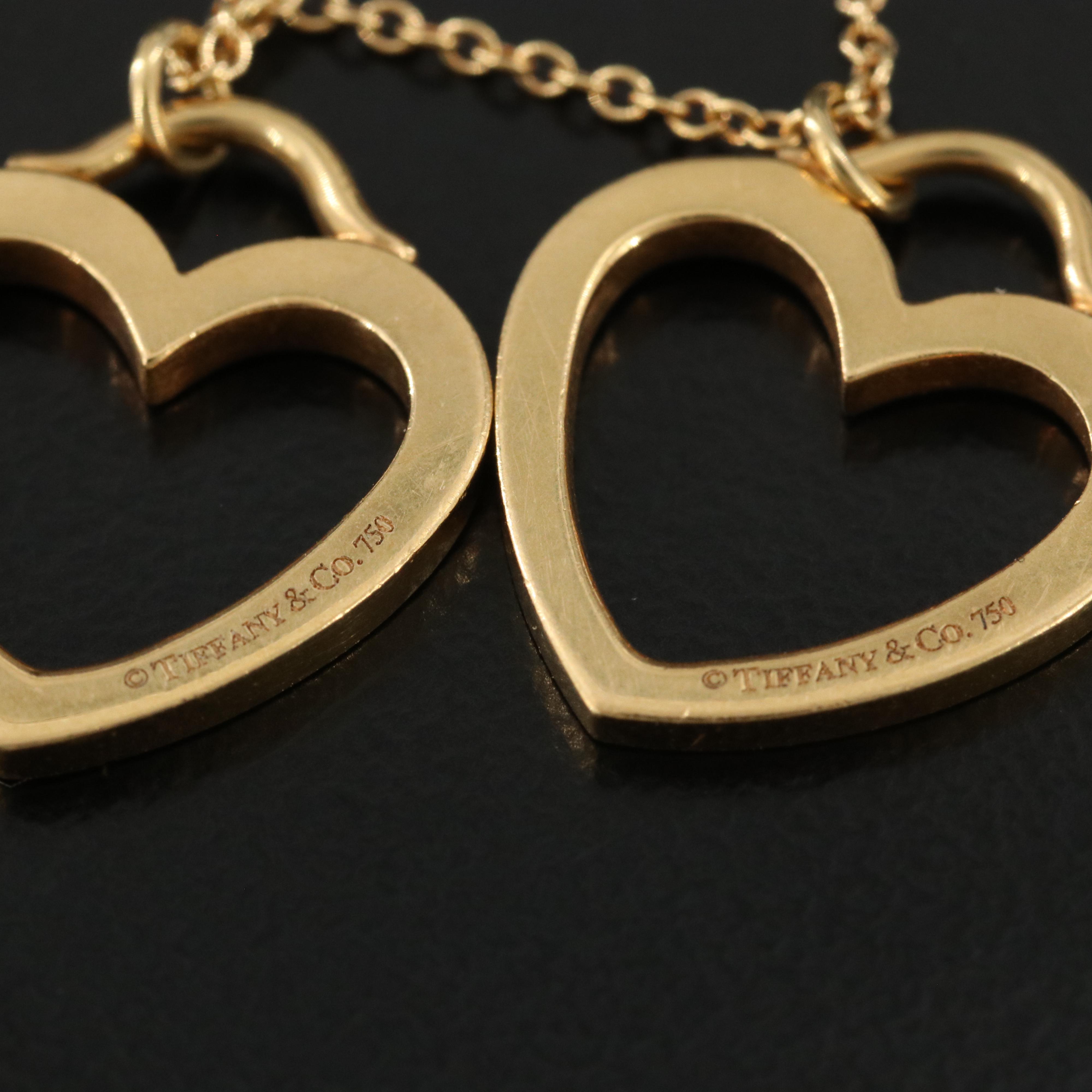 Tiffany & Co. Sentimental Heart 18K Double Pendant Necklace