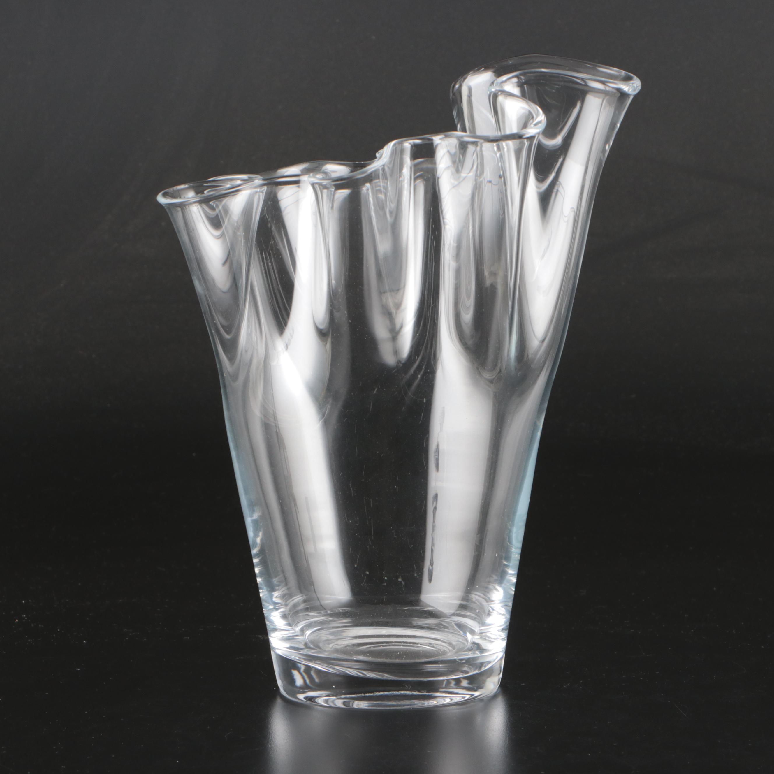 Crystal Handkerchief Vase, Pedestal Pitcher and Rossini Style Glass Decanter