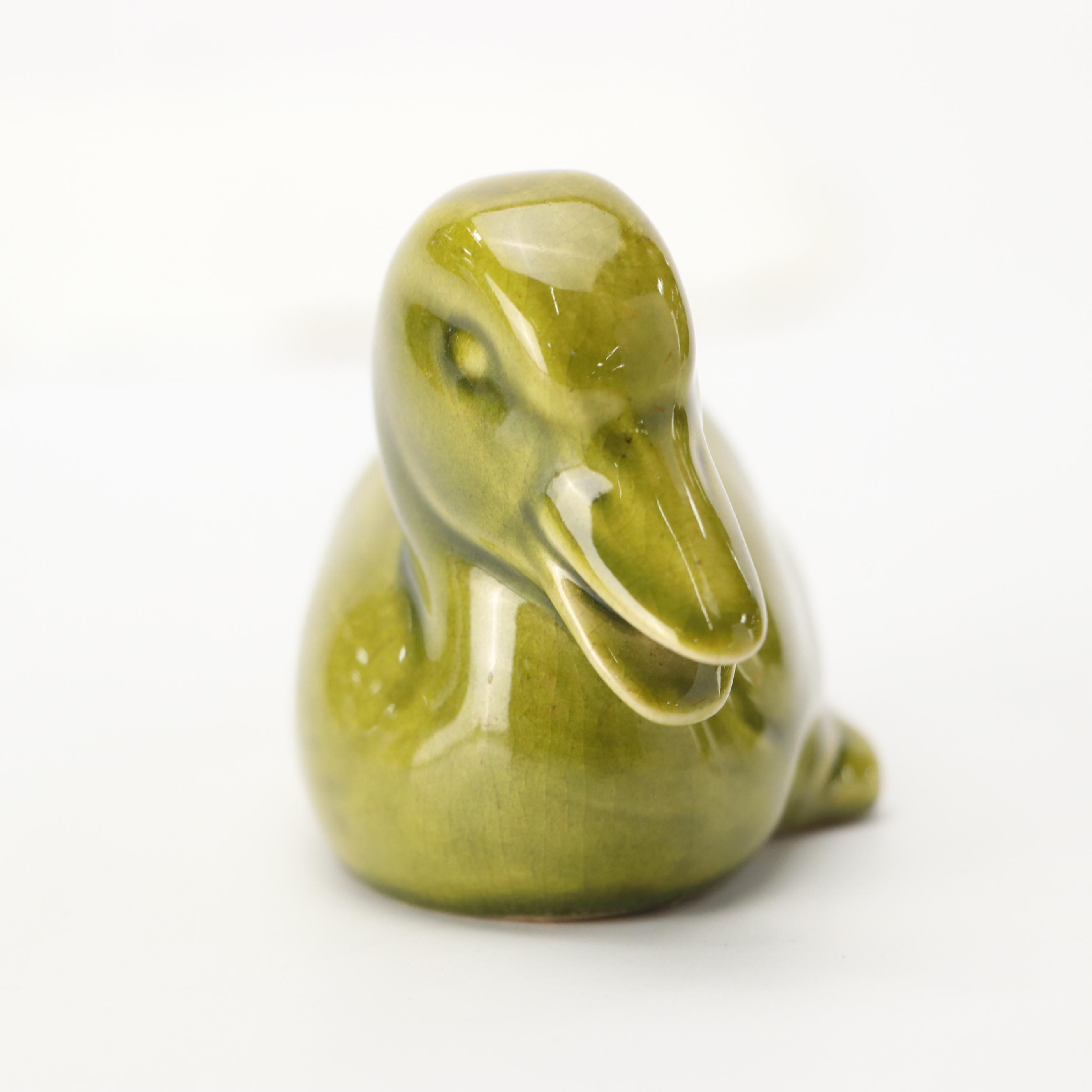 Rookwood Pottery Green Ceramic Duck Figurine, 1964