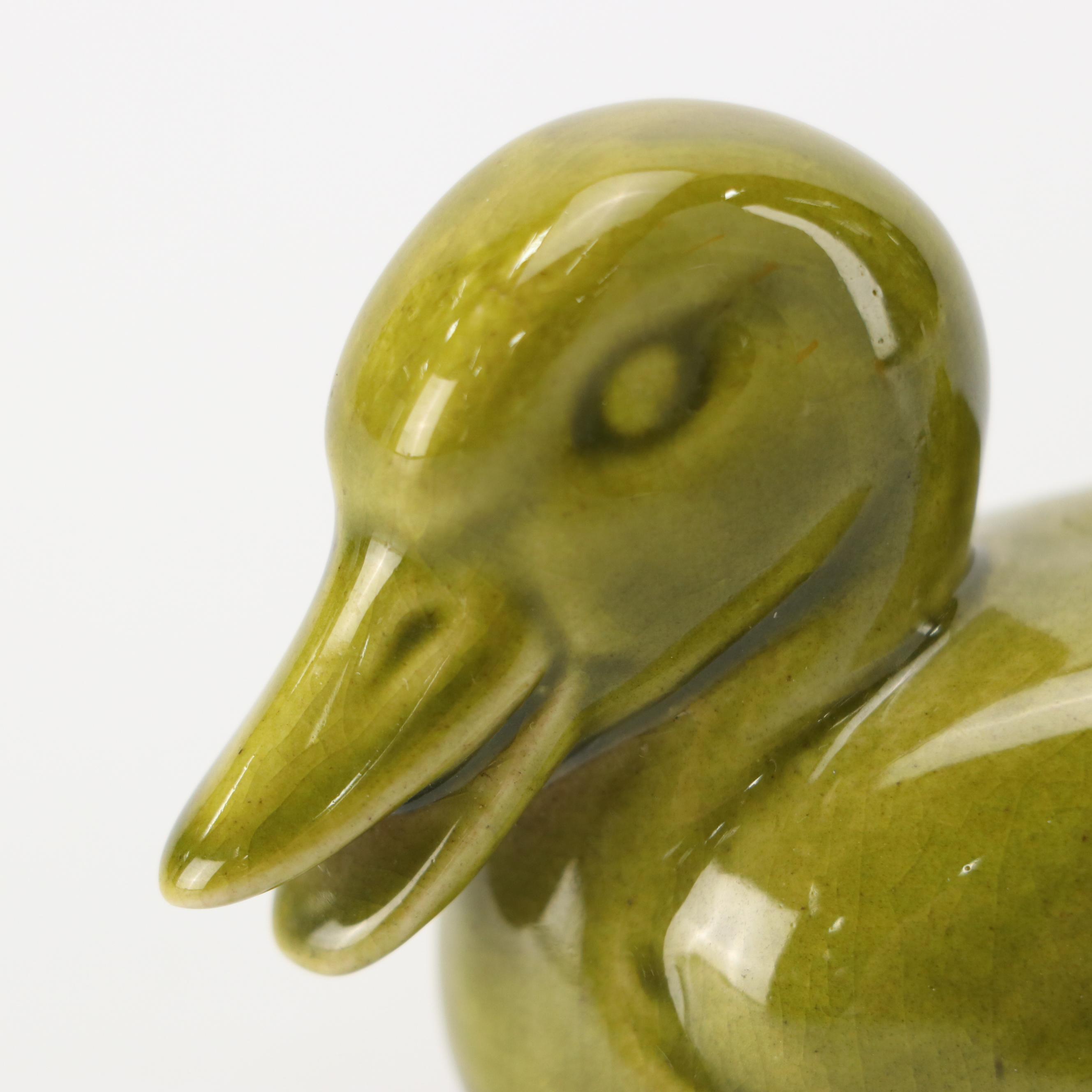 Rookwood Pottery Green Ceramic Duck Figurine, 1964