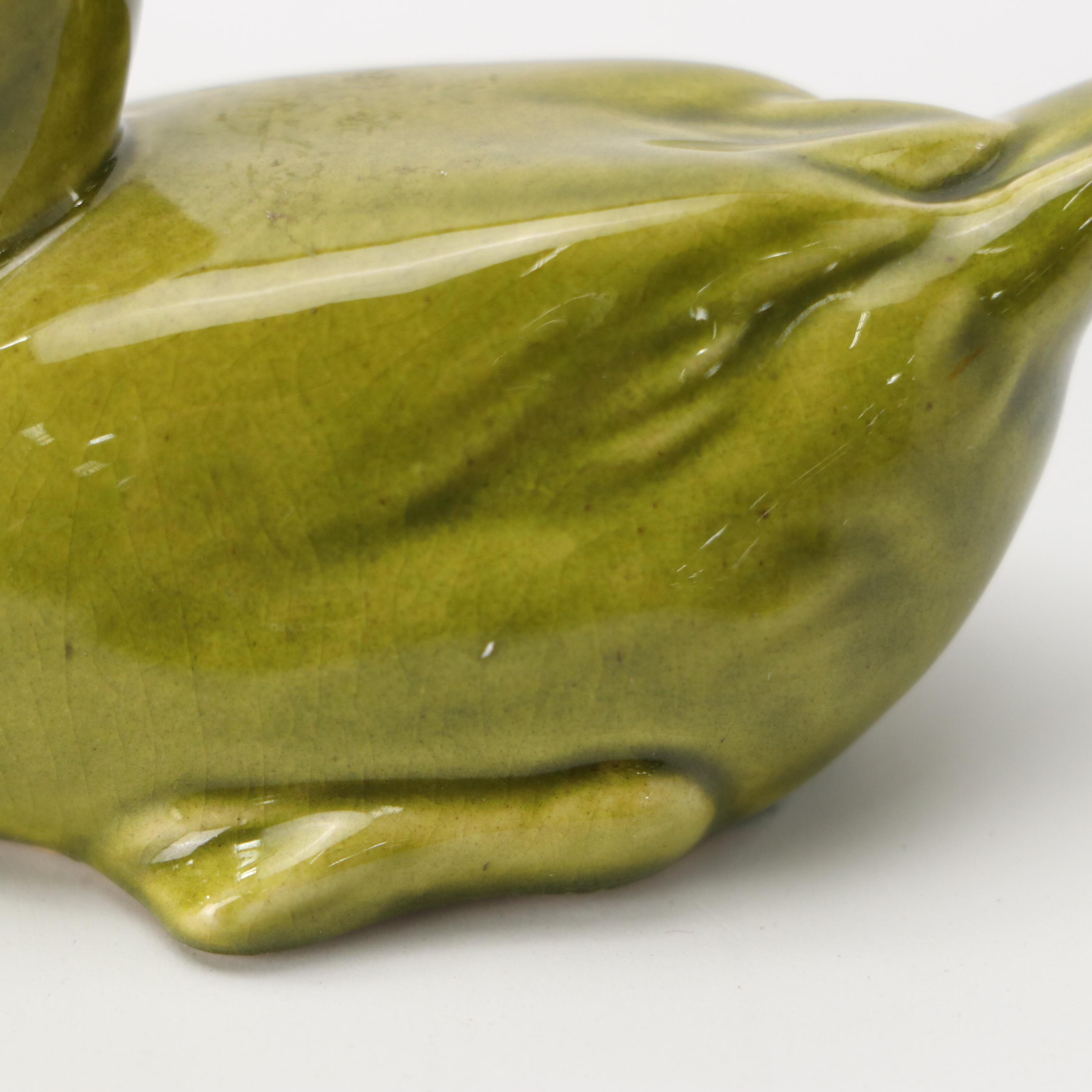 Rookwood Pottery Green Ceramic Duck Figurine, 1964