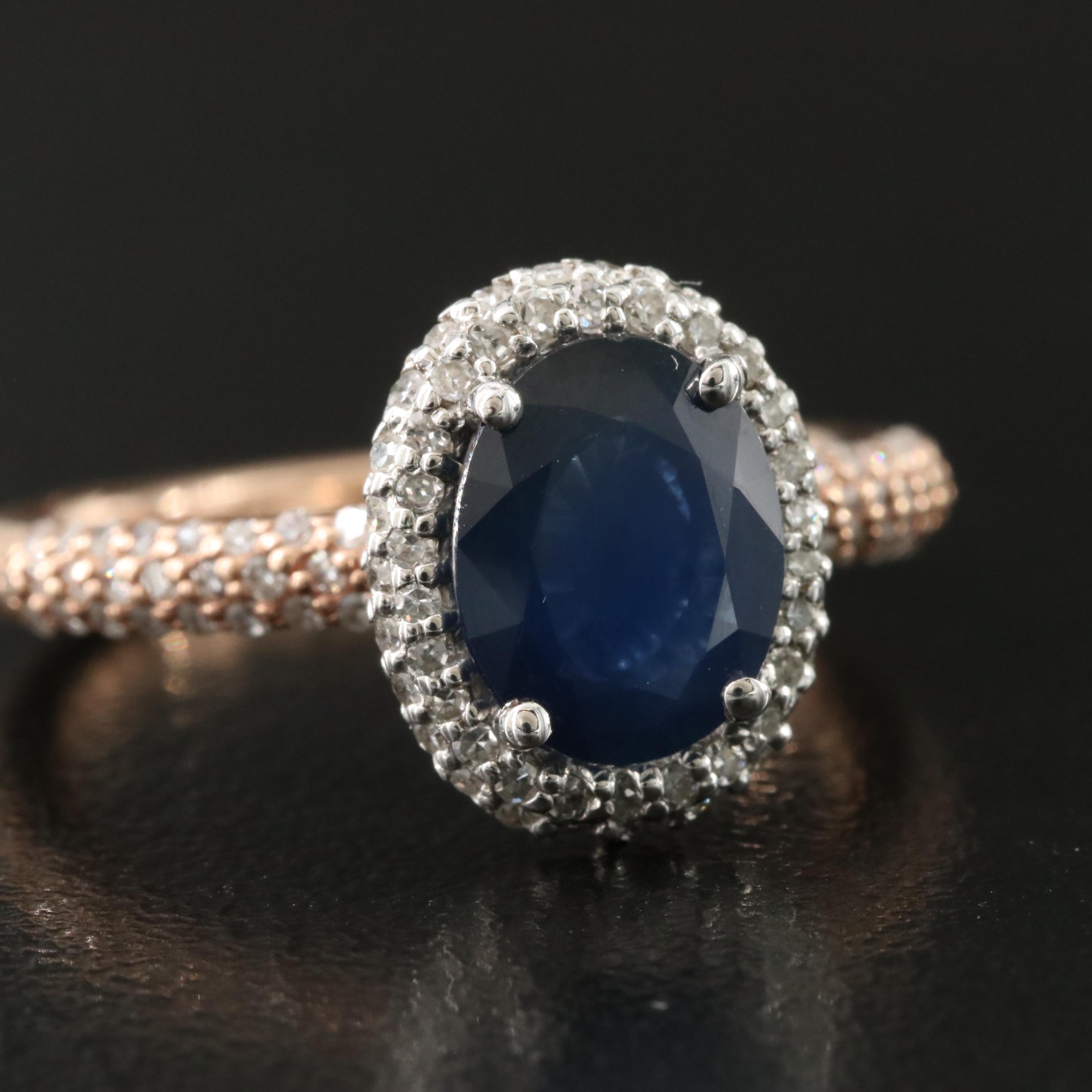 EFFY 14K 1.76 CT Sapphire and Diamond Ring with Rose Gold Shank